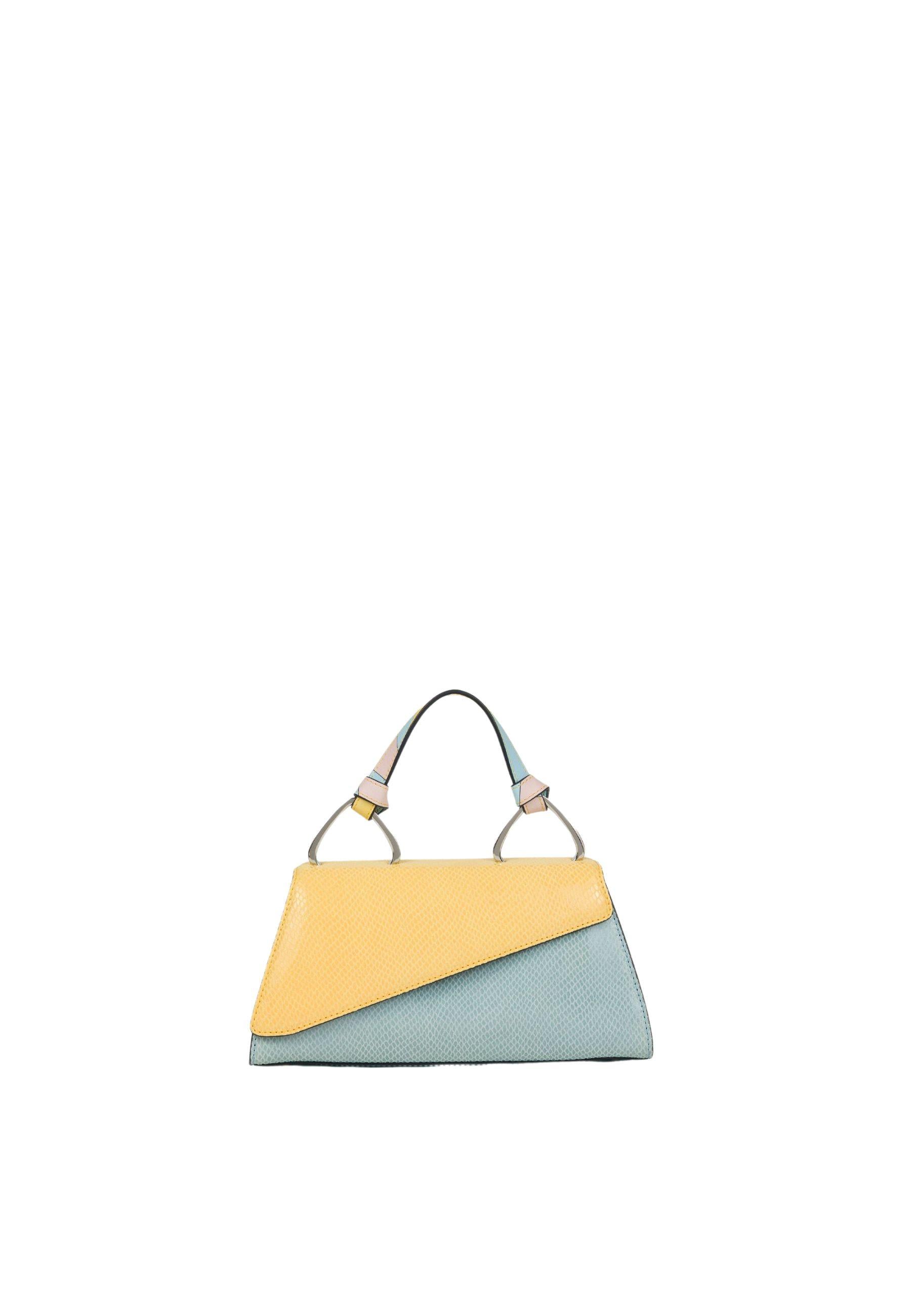 Borsa a mano PETIT IBISCO in vitello stampa pitone color block 