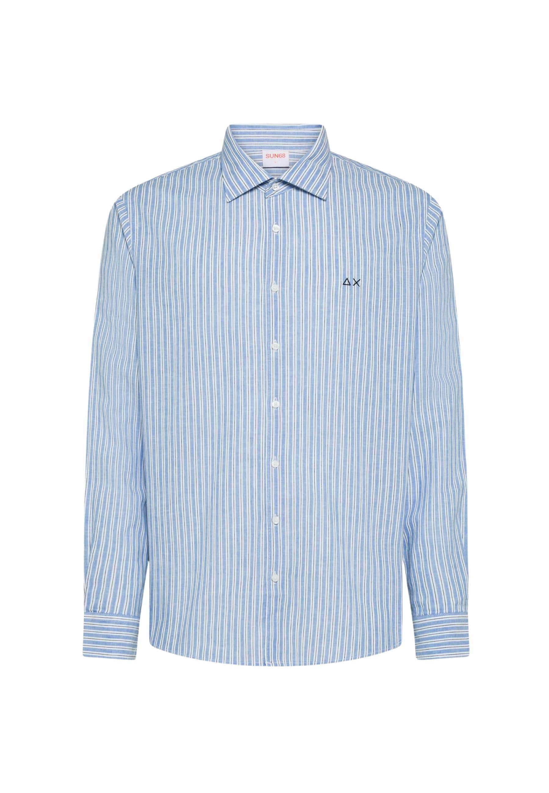 Camicia in lino a righe azzurro/bianco 