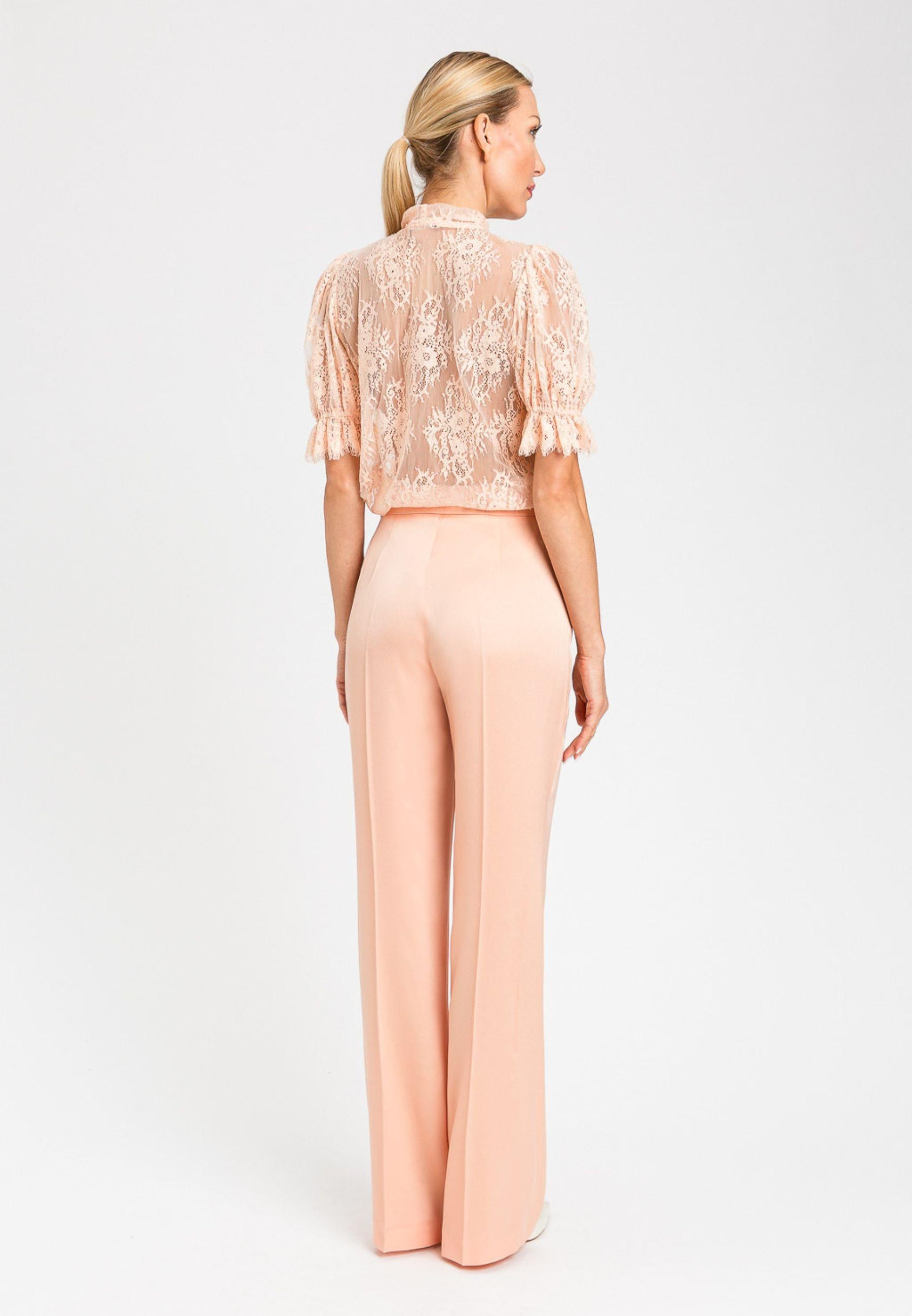 Pantaloni Twinset vita alta in satin Peach Pink 