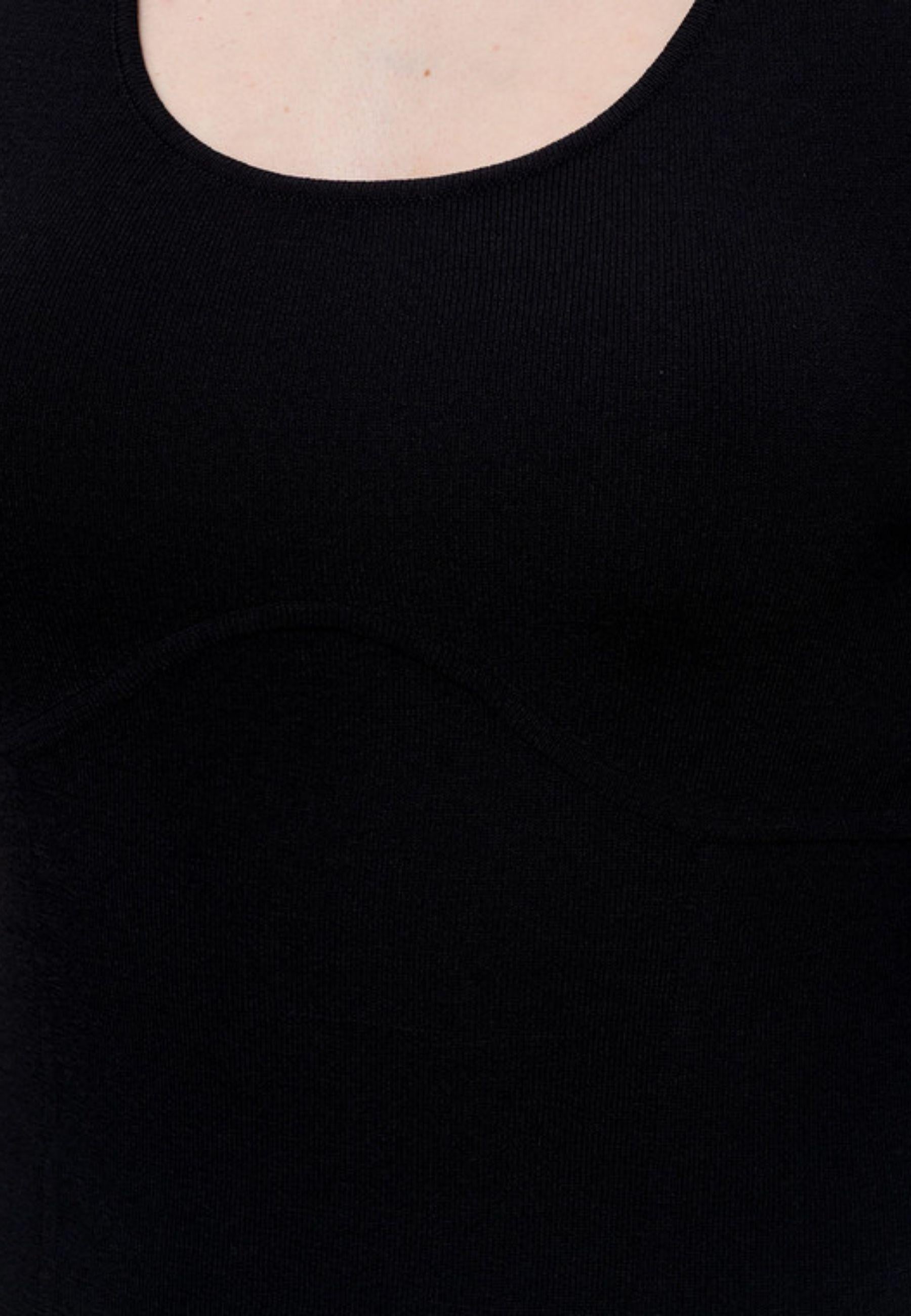 Top in maglia stretch nero con logo Oval T 