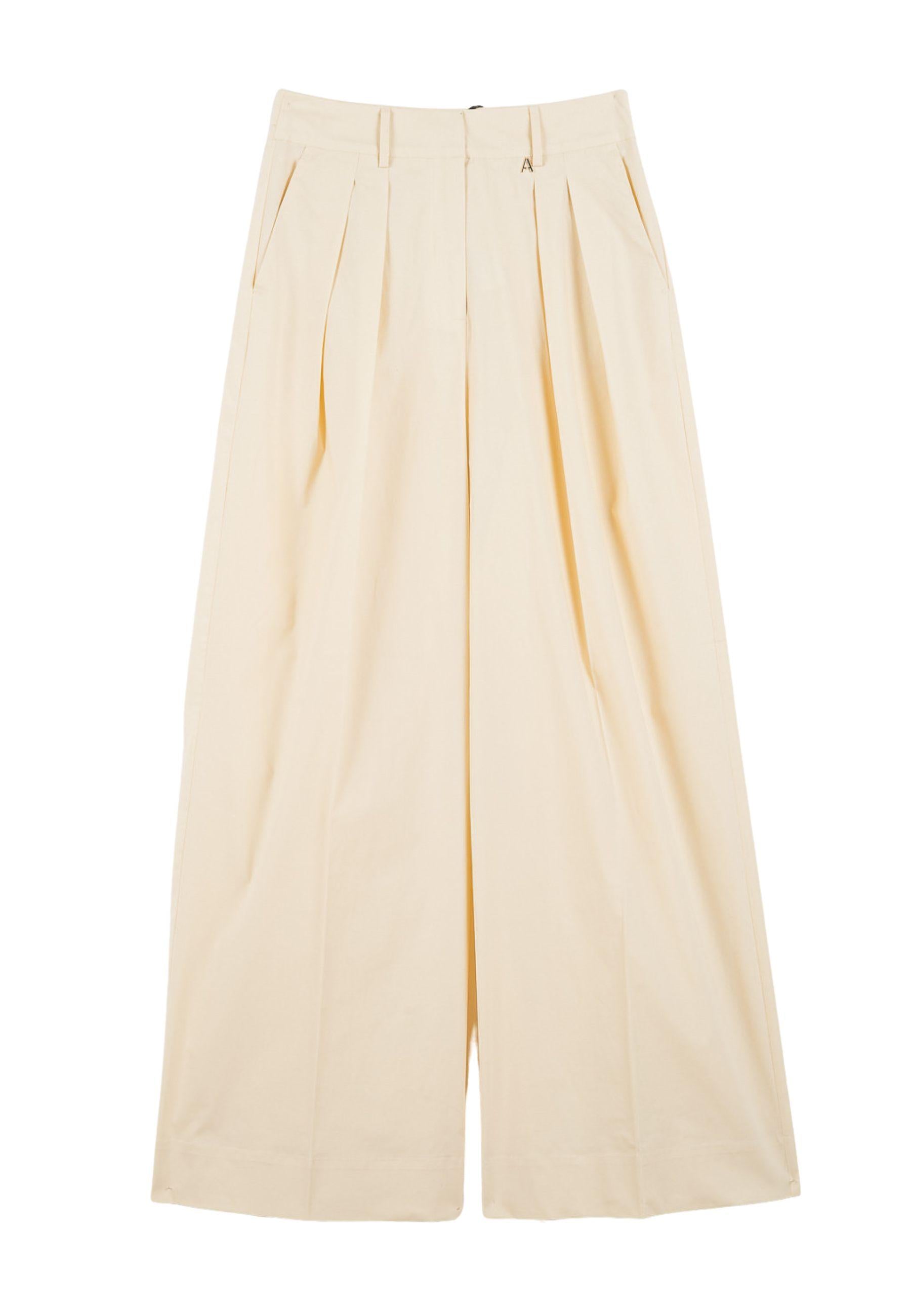 Twinset Pantaloni Palazzo in Cotone Stretch - Avorio 