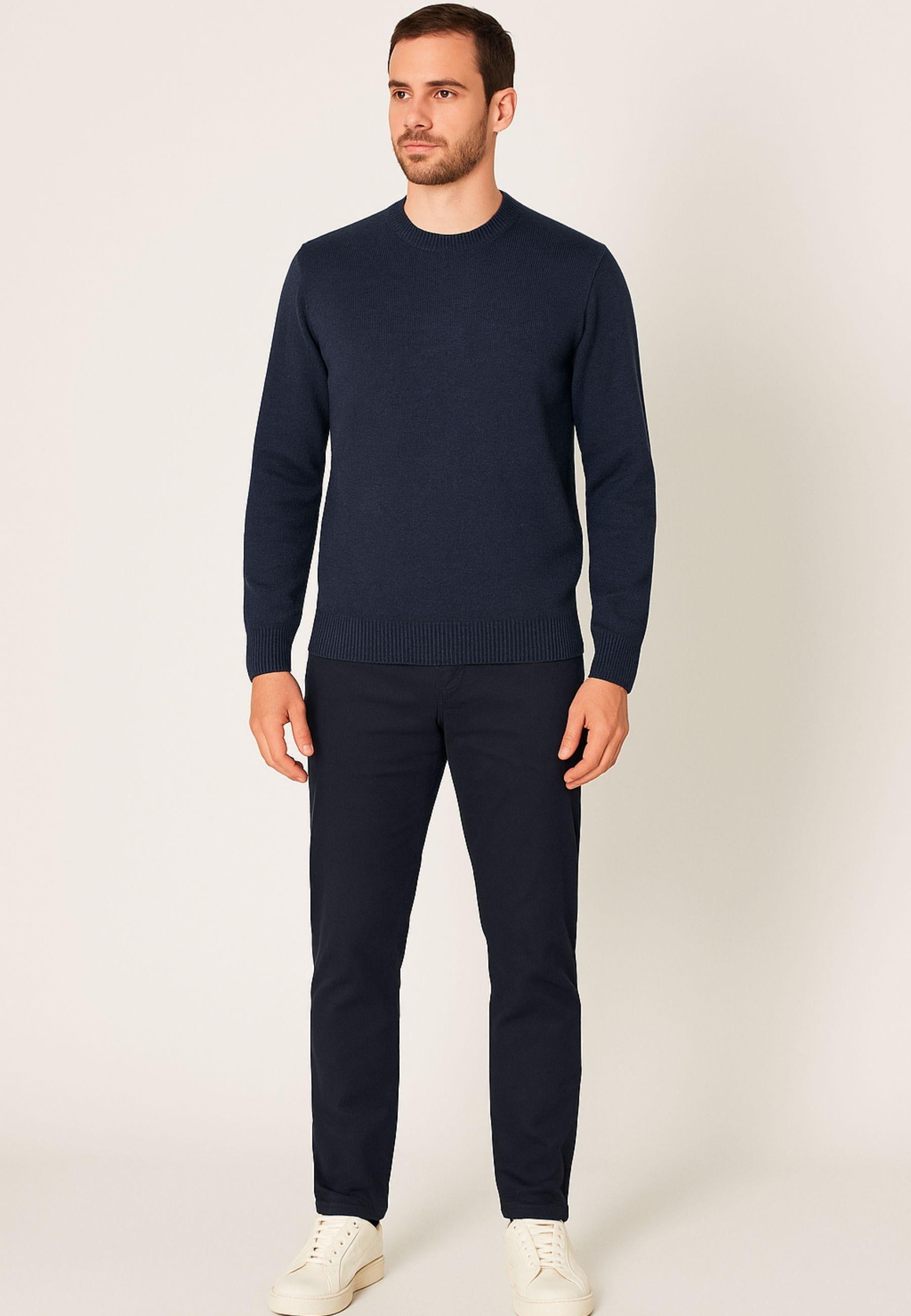 Maglione girocollo Cruciani in lana blu melangiato 