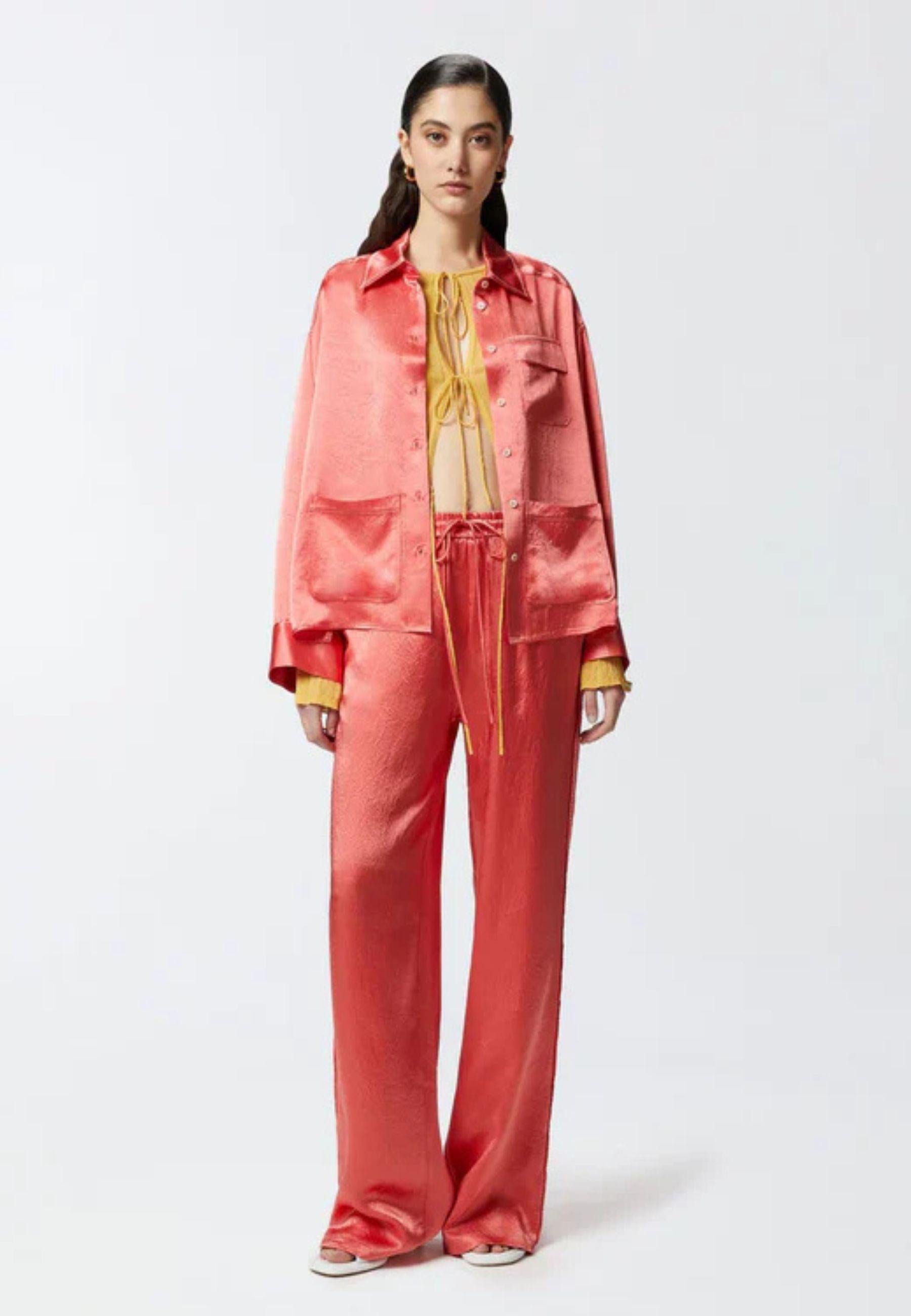 Pantalone palazzo in satin rosa 