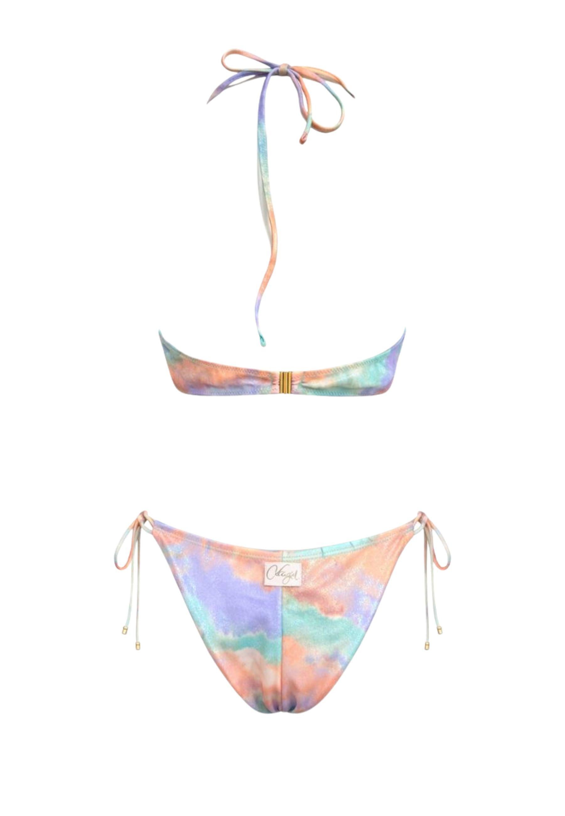 Bikini in microfibra stampa watercolor multicolor brinata 