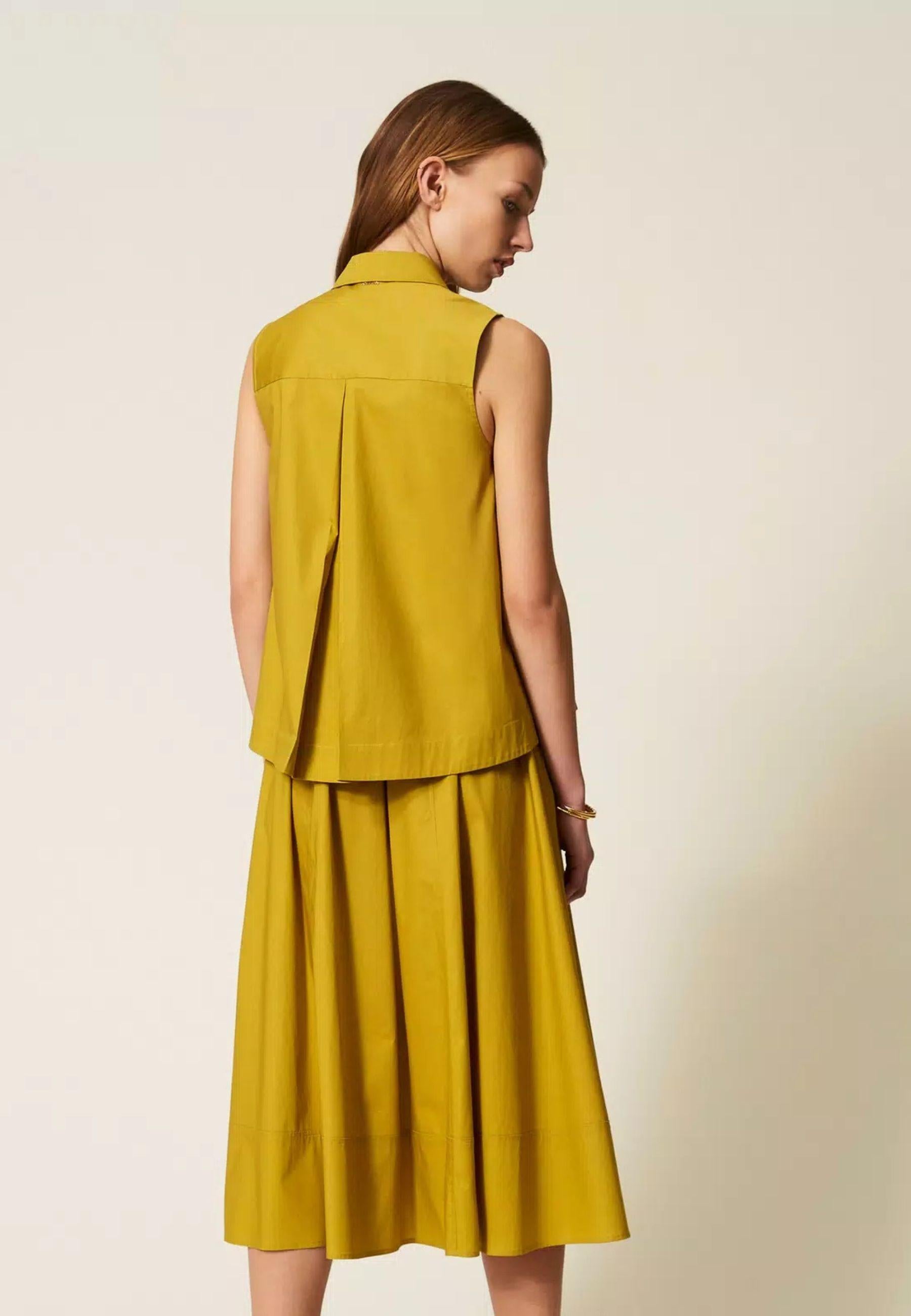 Gonna lunga in popeline di cotone stretch con bottoni 