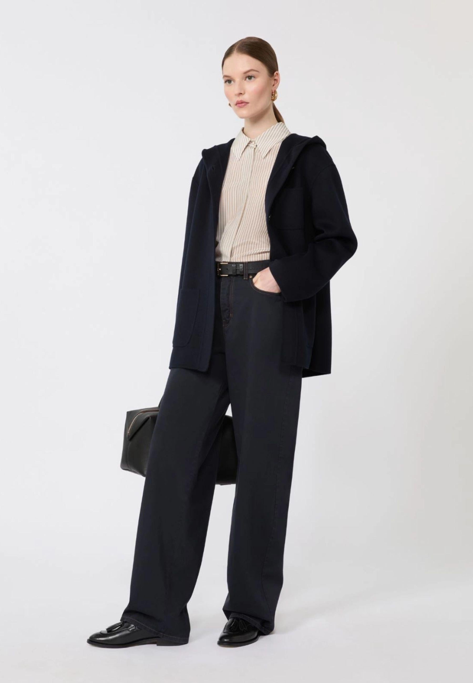 Max Mara - Pantalone baggy in raso di cotone blu 