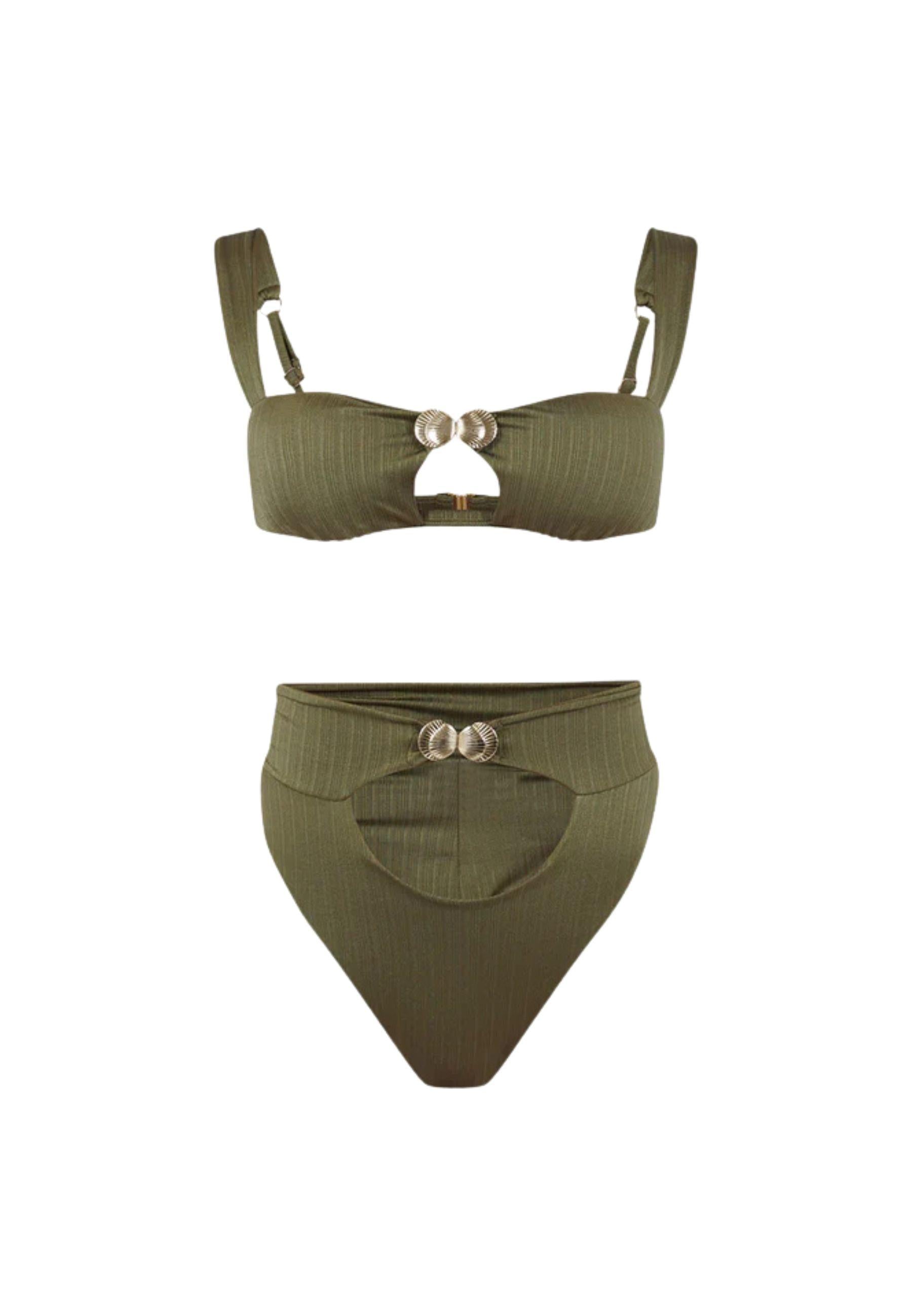 Bikini donna con dettaglio gioiello verde oliva 
