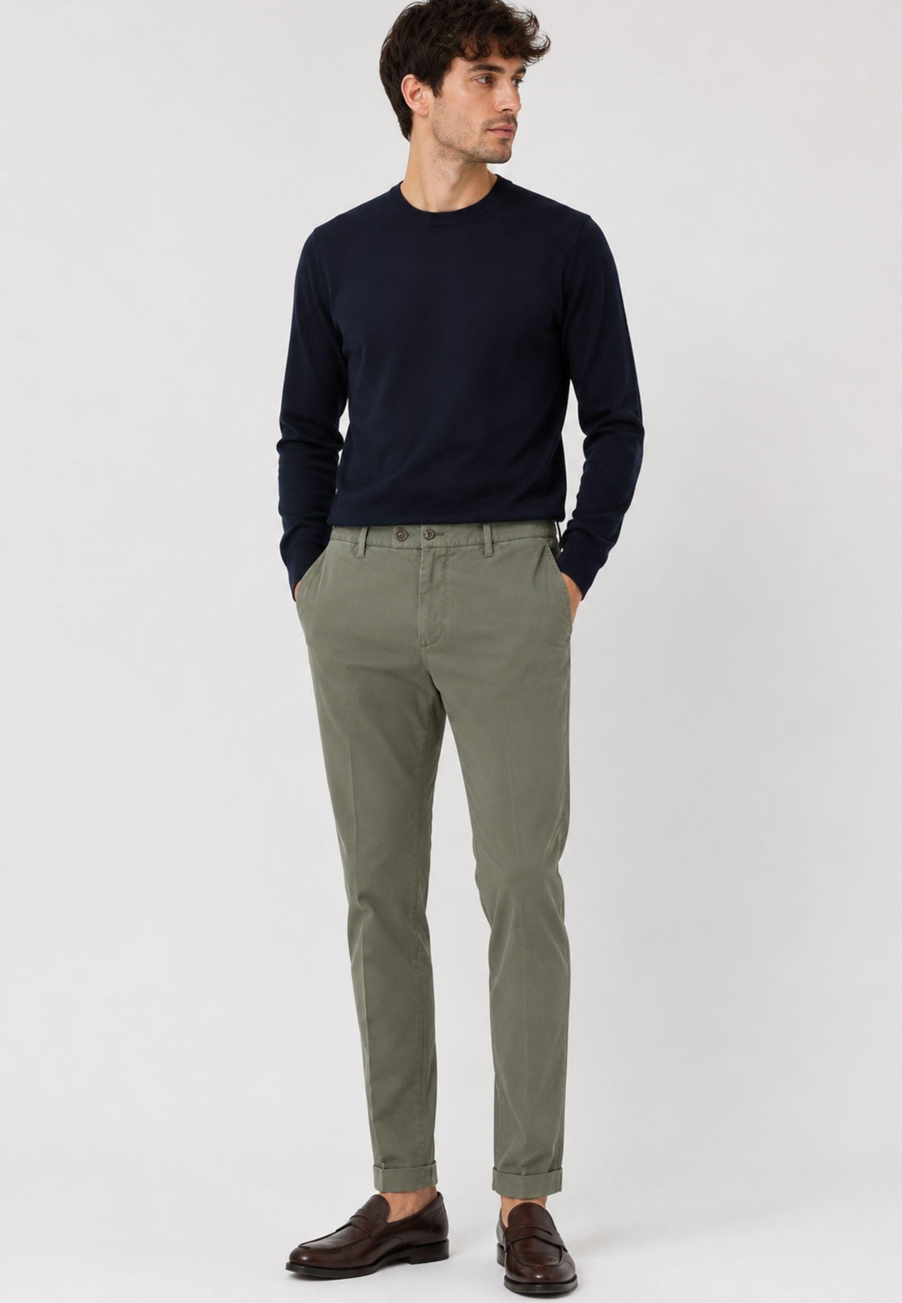 Pantalone Briglia in cotone e Tencel - Verde Salvia 