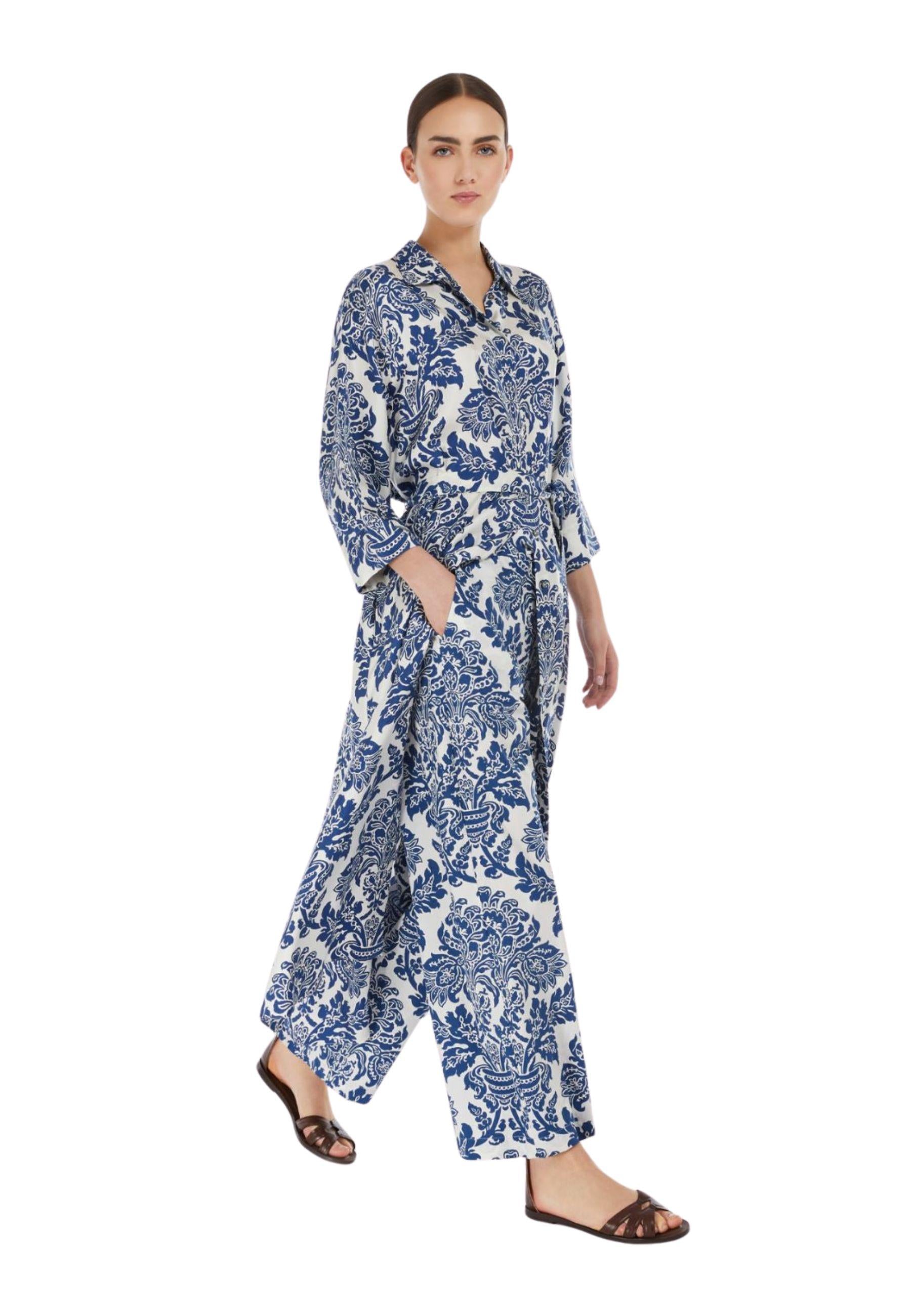 Pantalone Merano in Cotone Fantasia Bluette 