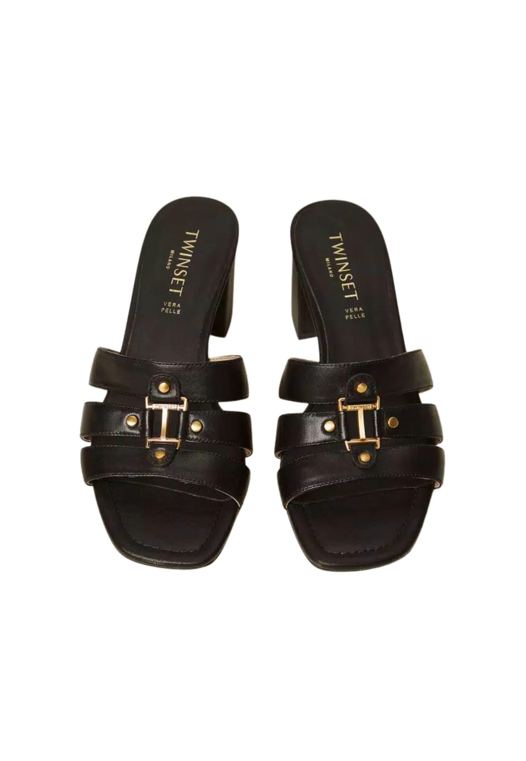 Sandali mules in pelle con logo 