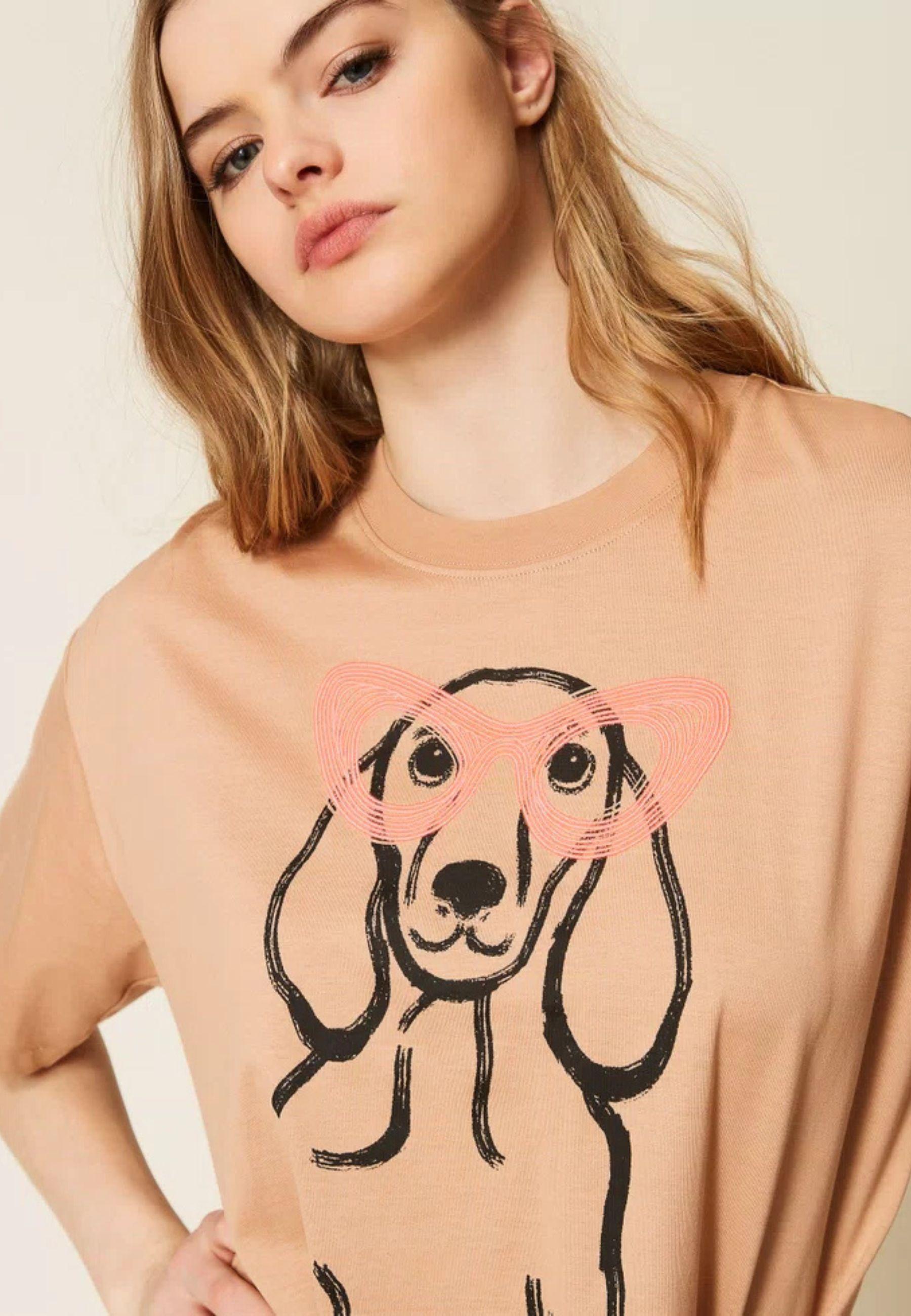 T-shirt oversize MYFO con stampa e ricamo - Actitude by Twinset 