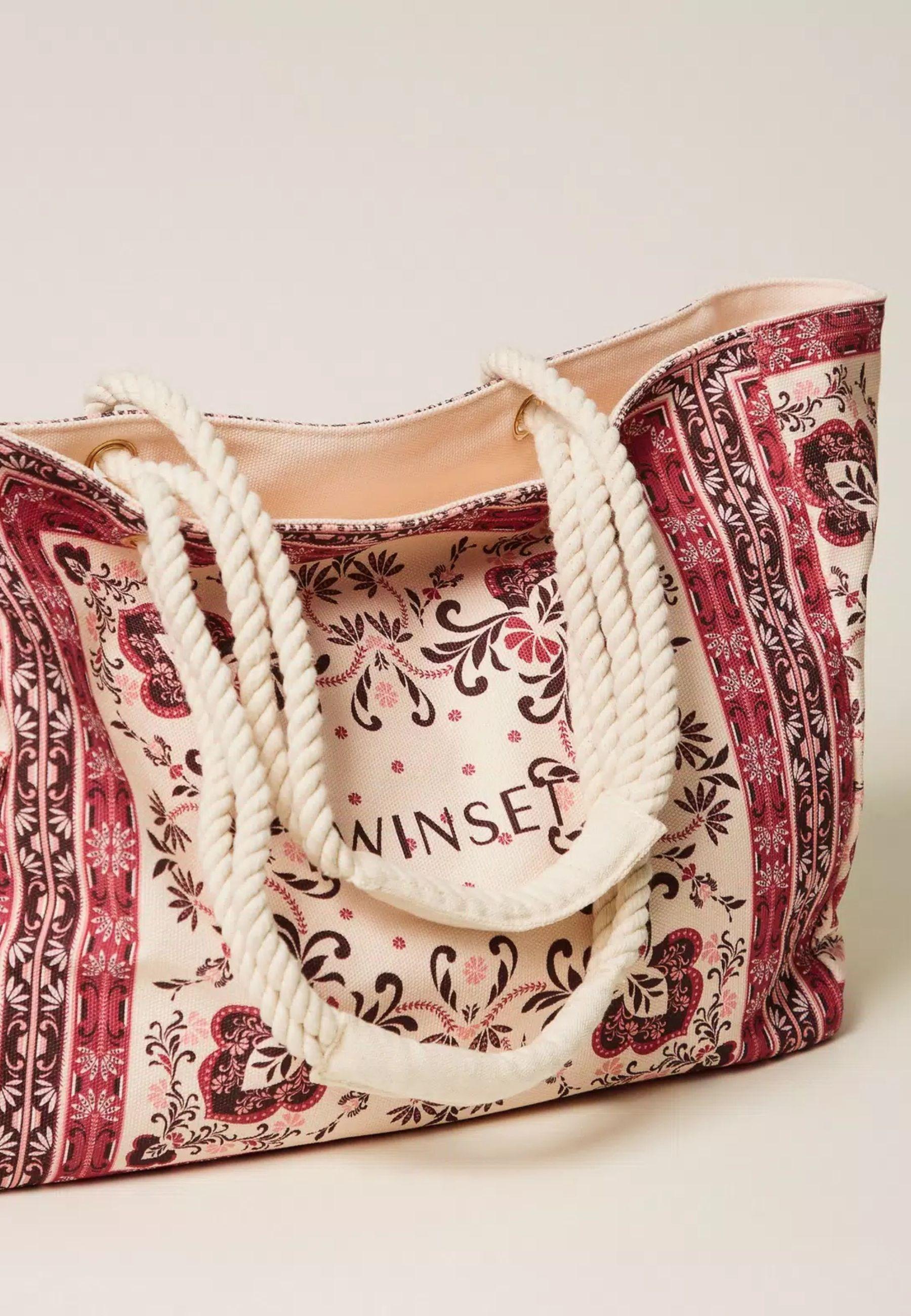 Borsa Shopper in Canvas con Stampa Foulard Fuchsia 