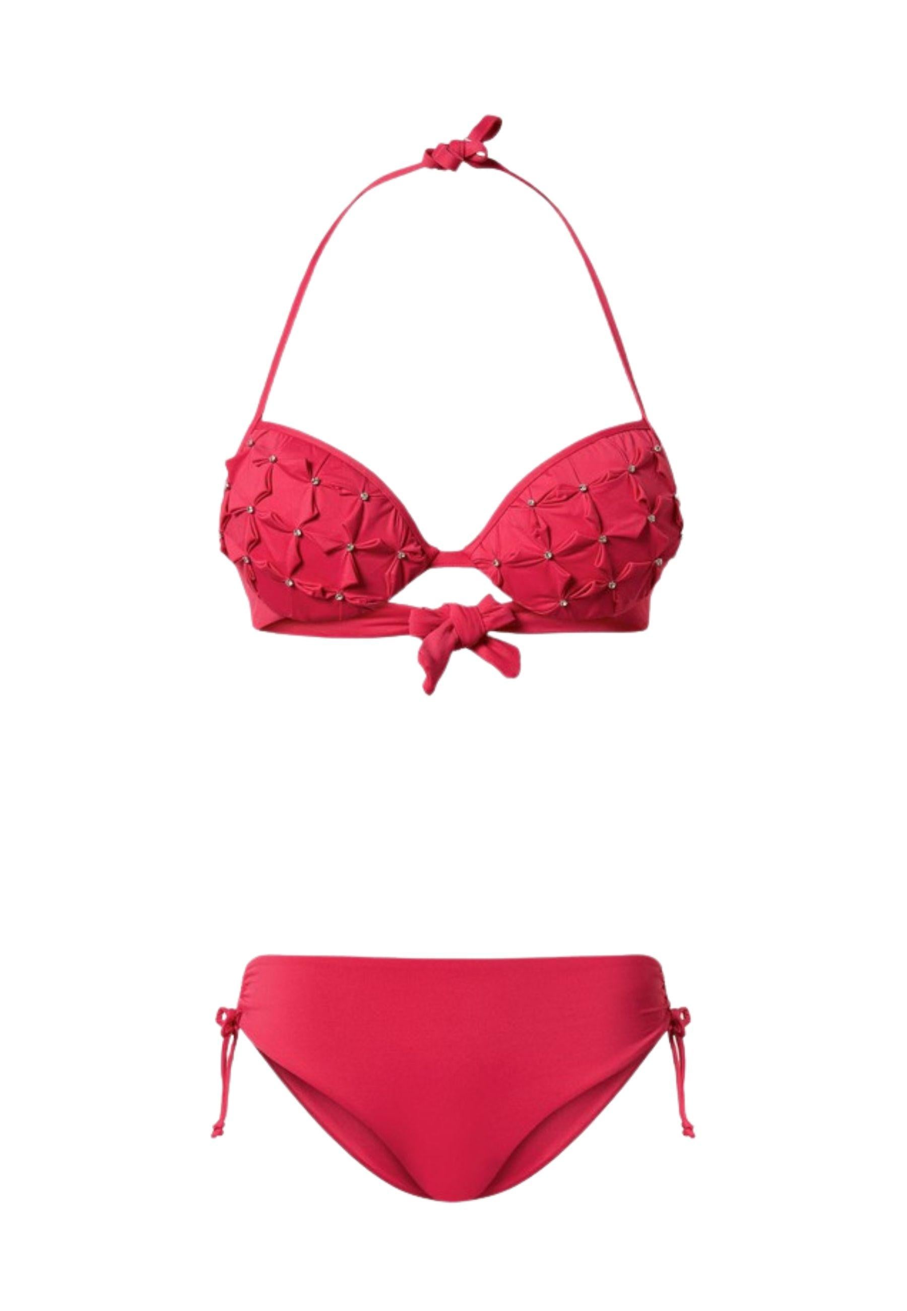 Bikini push-up con ricamo origami e strass 