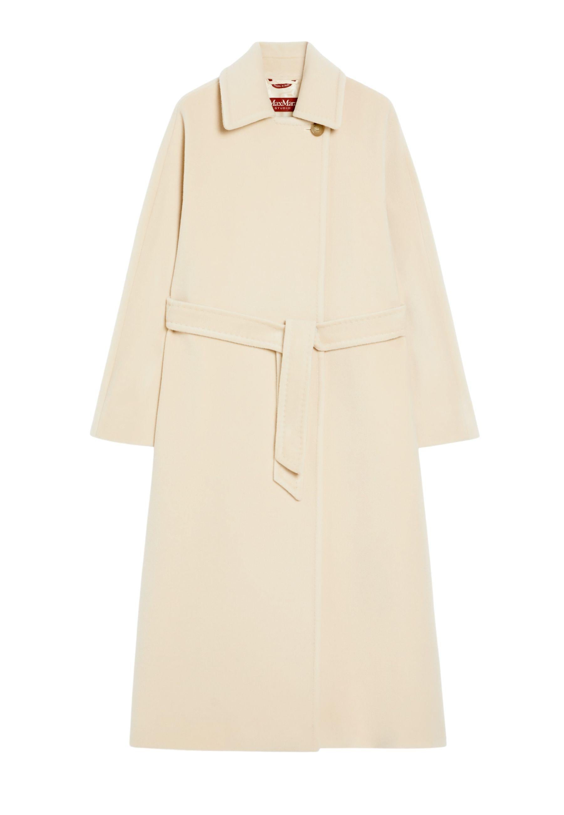 Max Mara Studio - Cappotto lungo in panno di castoro di pura lana vergine con cintura 