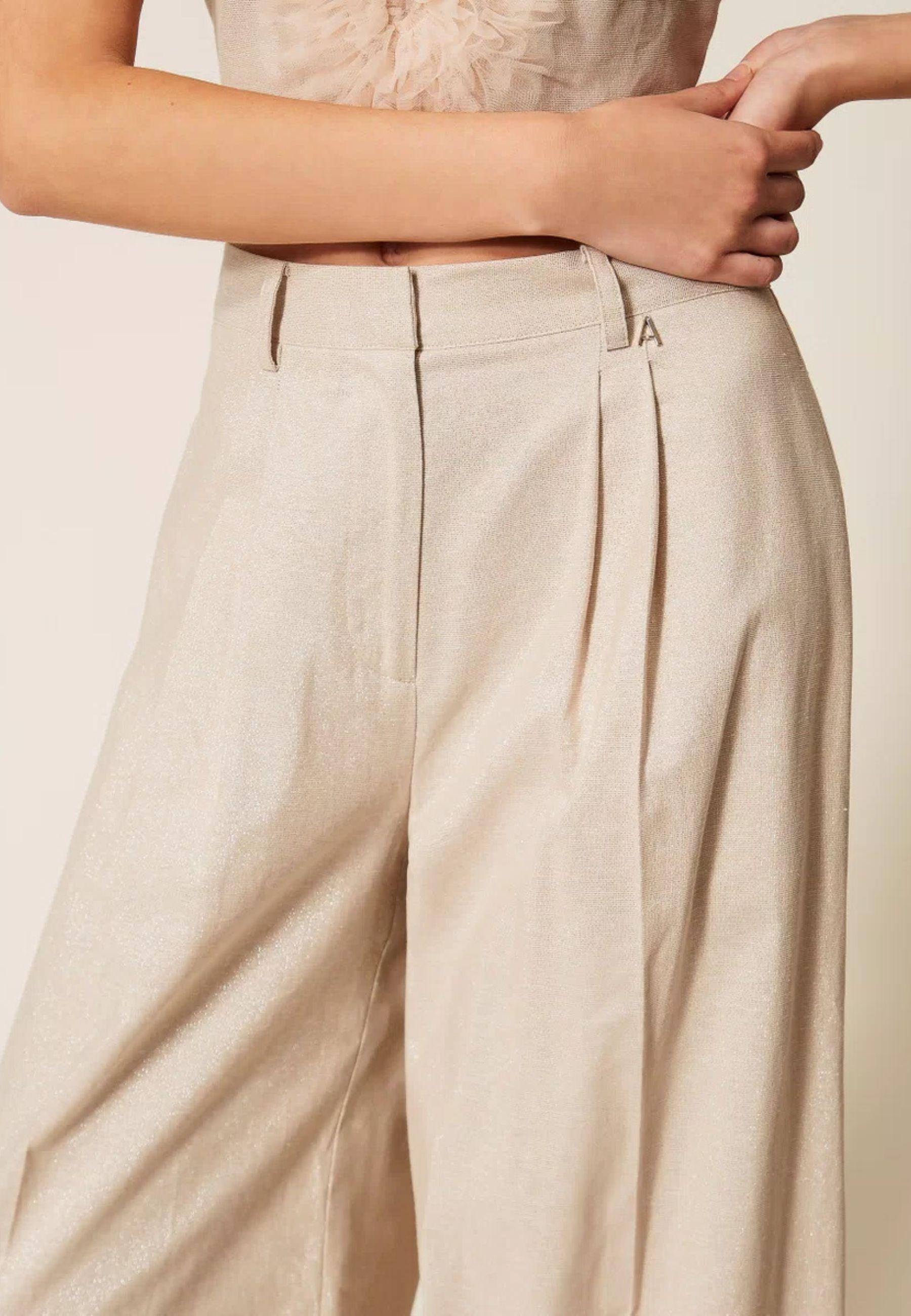 Pantaloni Actitude in Misto Cotone e Lino con Lurex Donna 