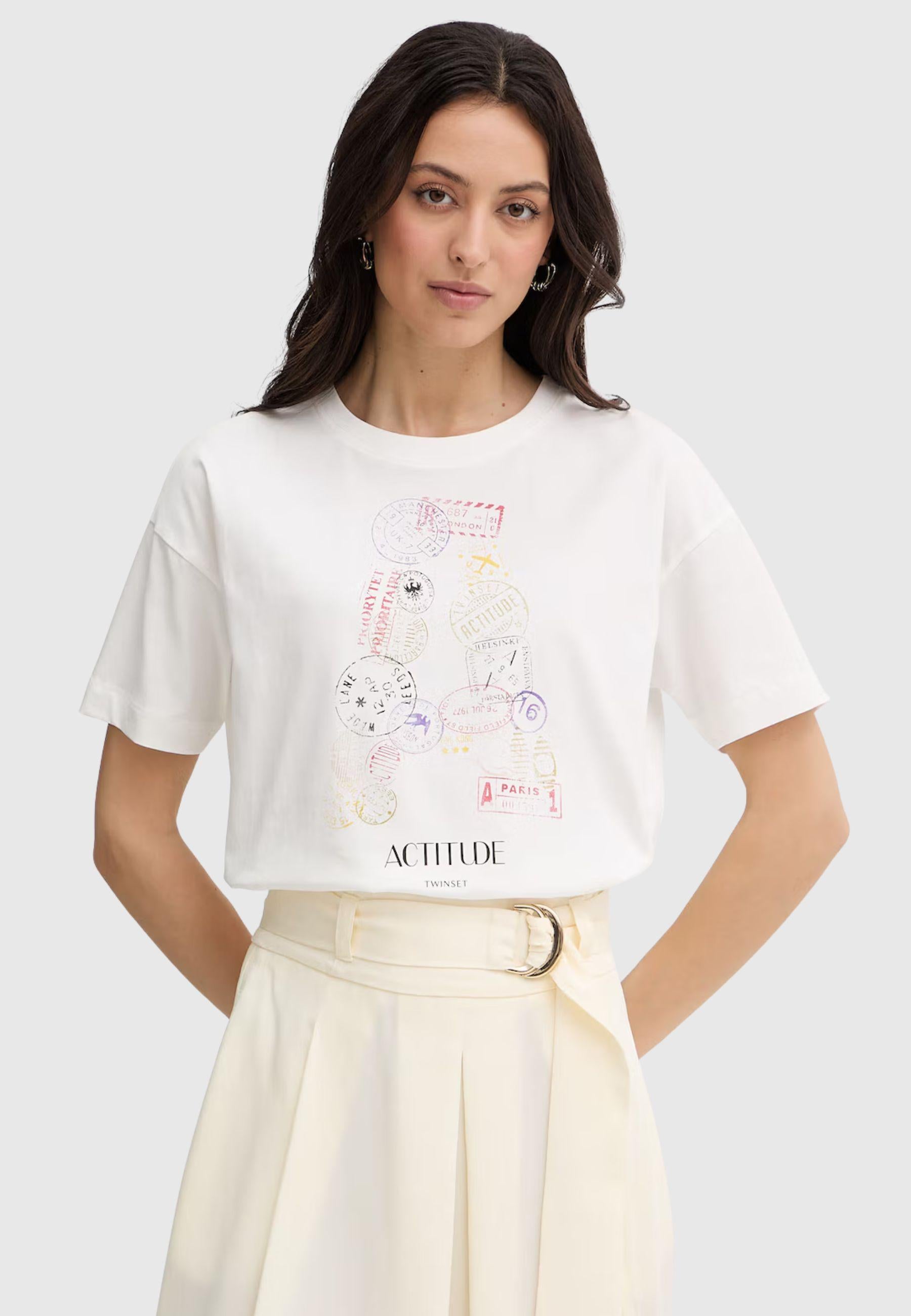 Twinset Actitude T-shirt con Stampa Passport - Bianco 