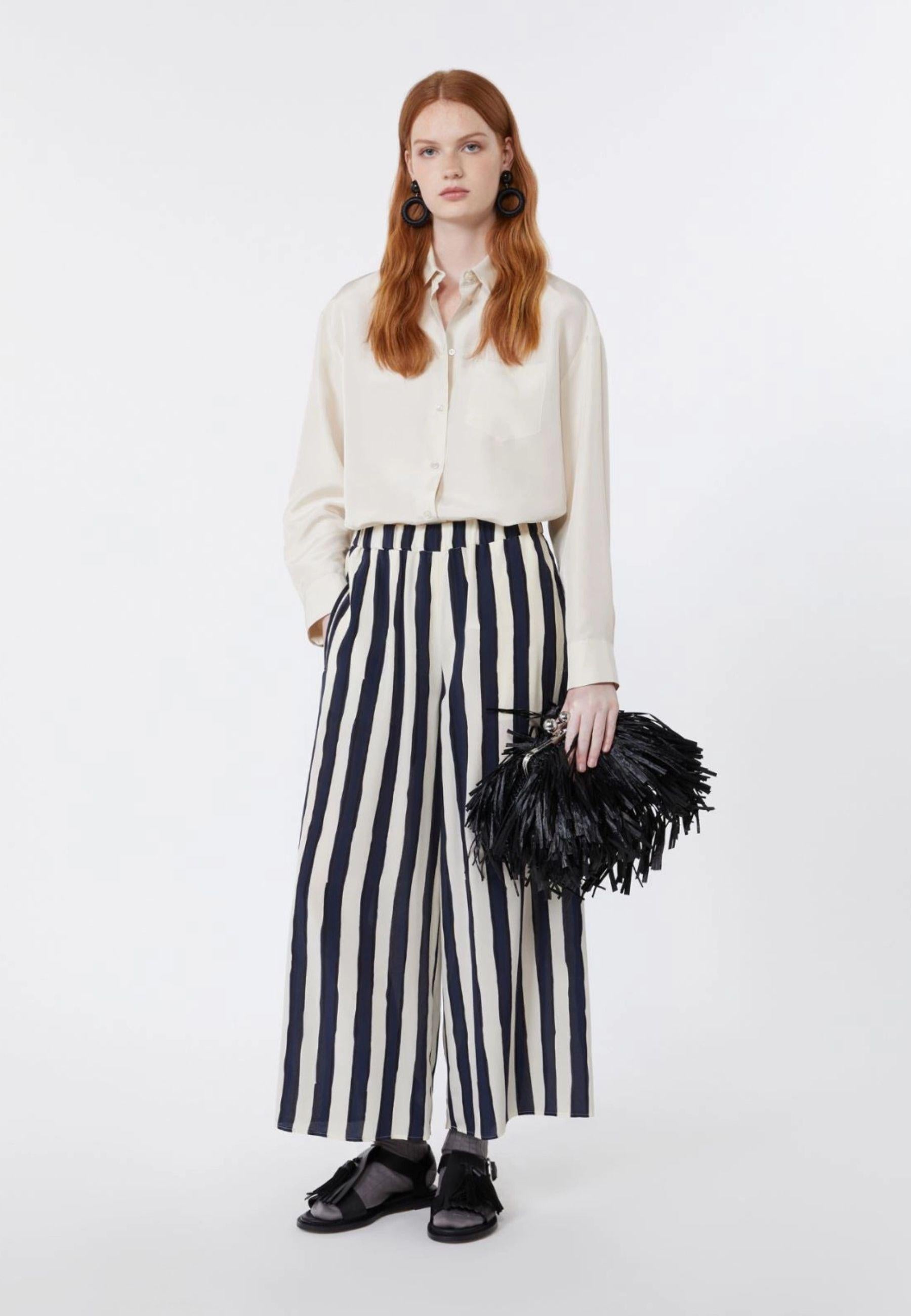 Pantalone in crêpe de Chine stampata - BLU 
