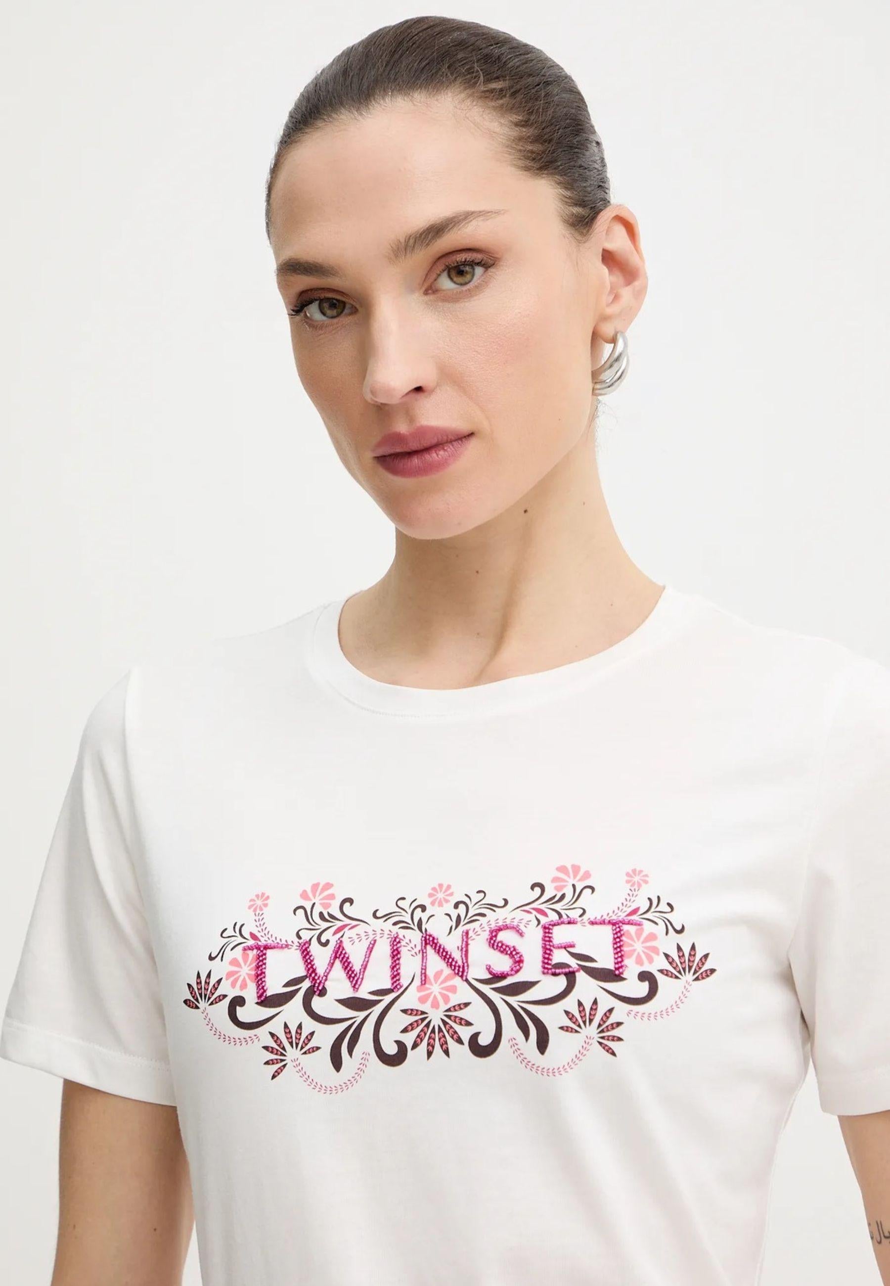 T-shirt con ricamo logo Twinset 