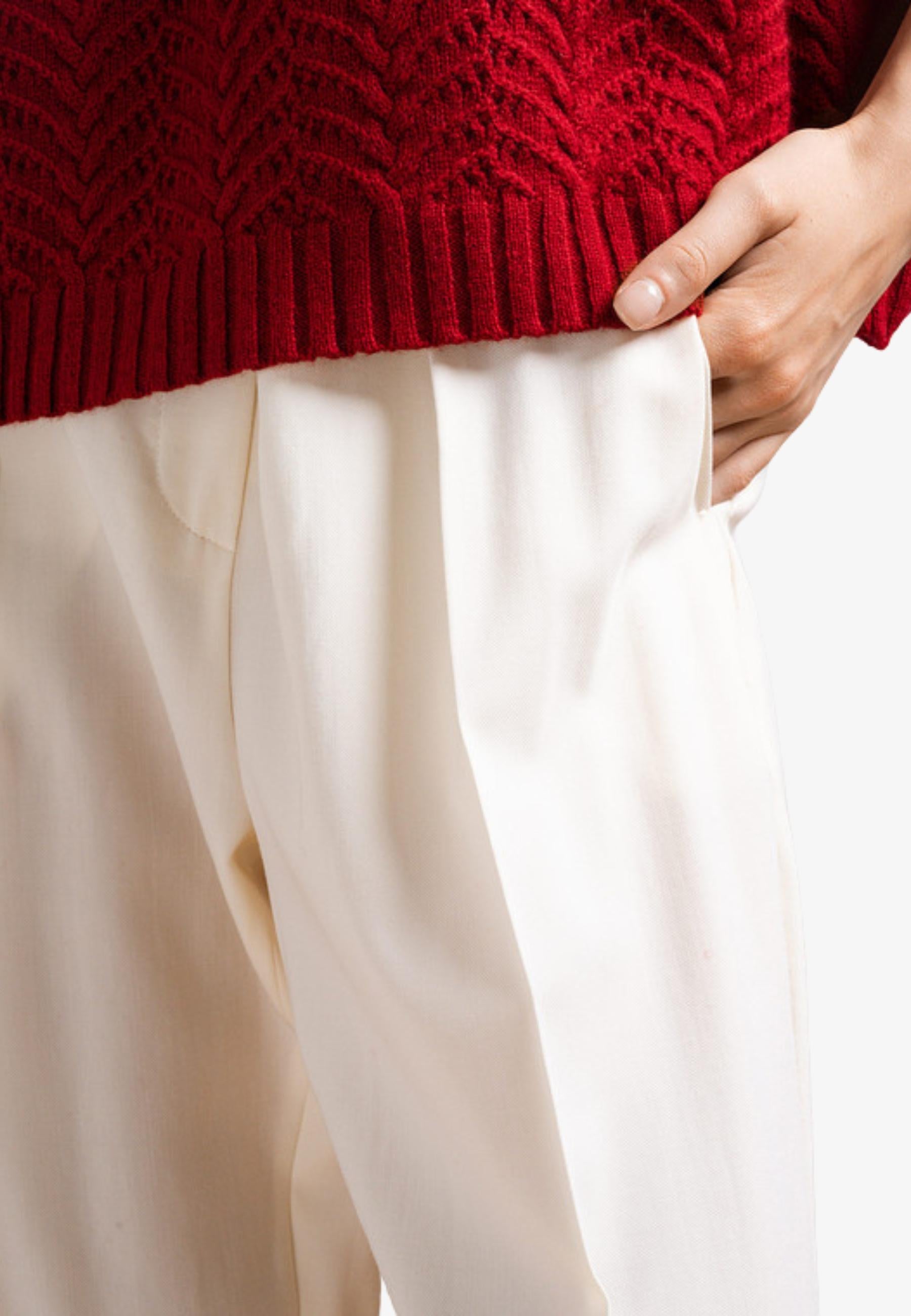 Max Mara Pantaloni Briose Donna in Lana Bianca con Pinces 