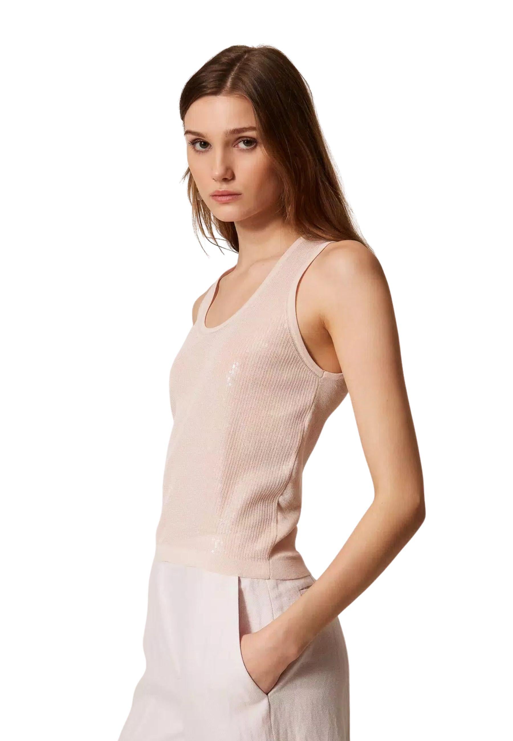 Top in maglia con paillettes 