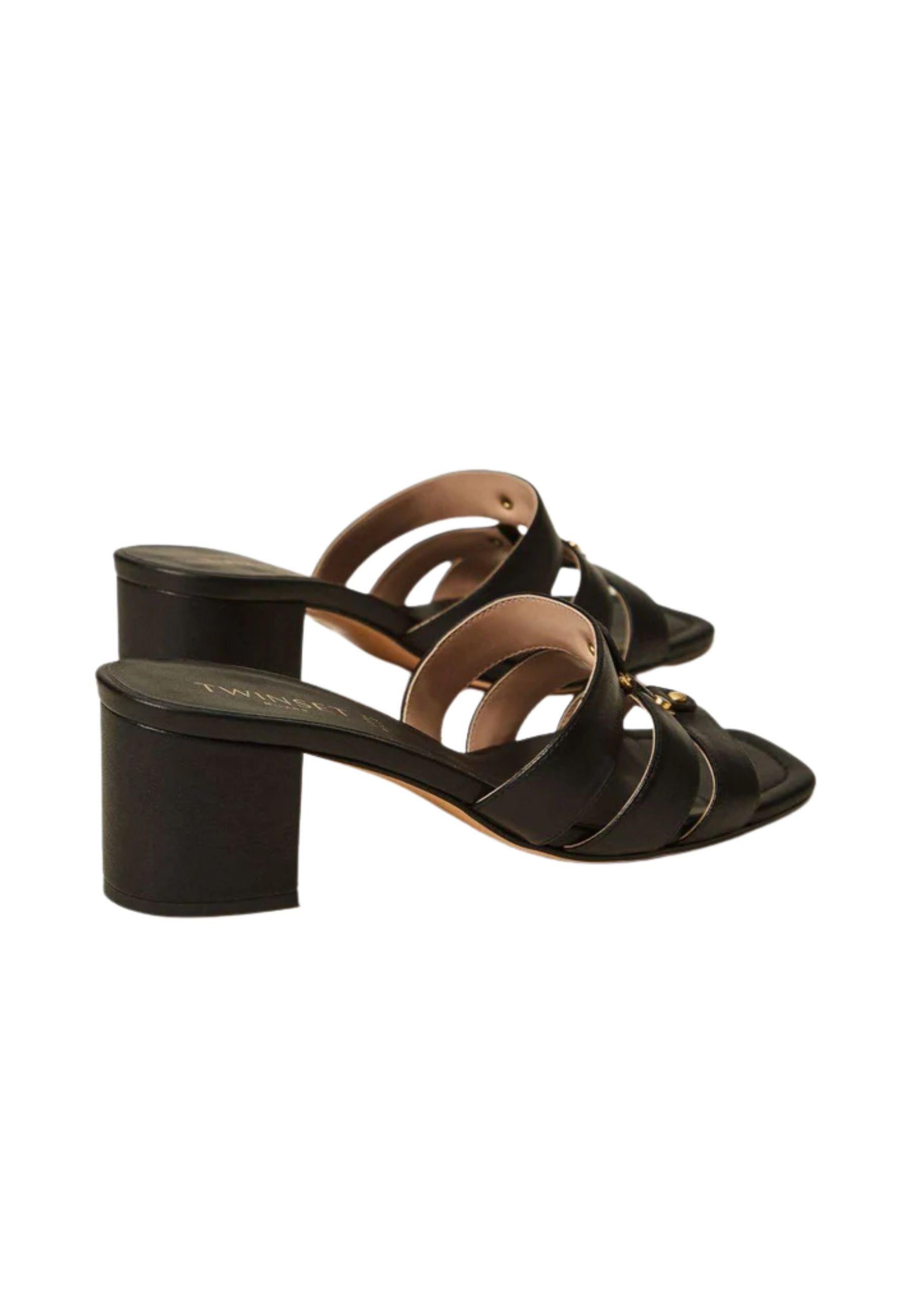 Sandali mules in pelle con logo 