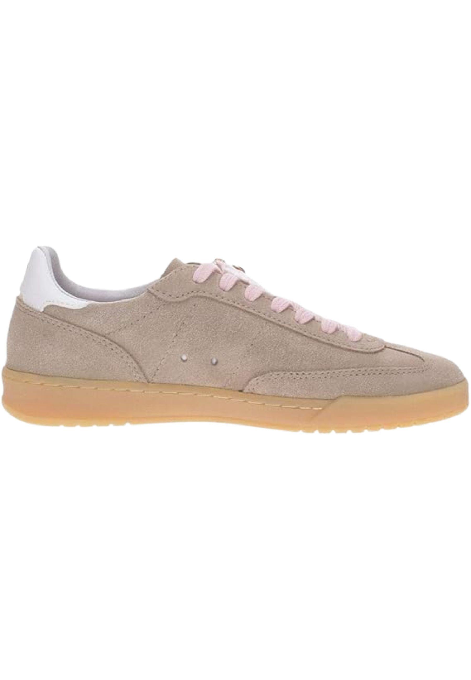 SUN68 - Sneakers donna in suede beige con lacci rosa 