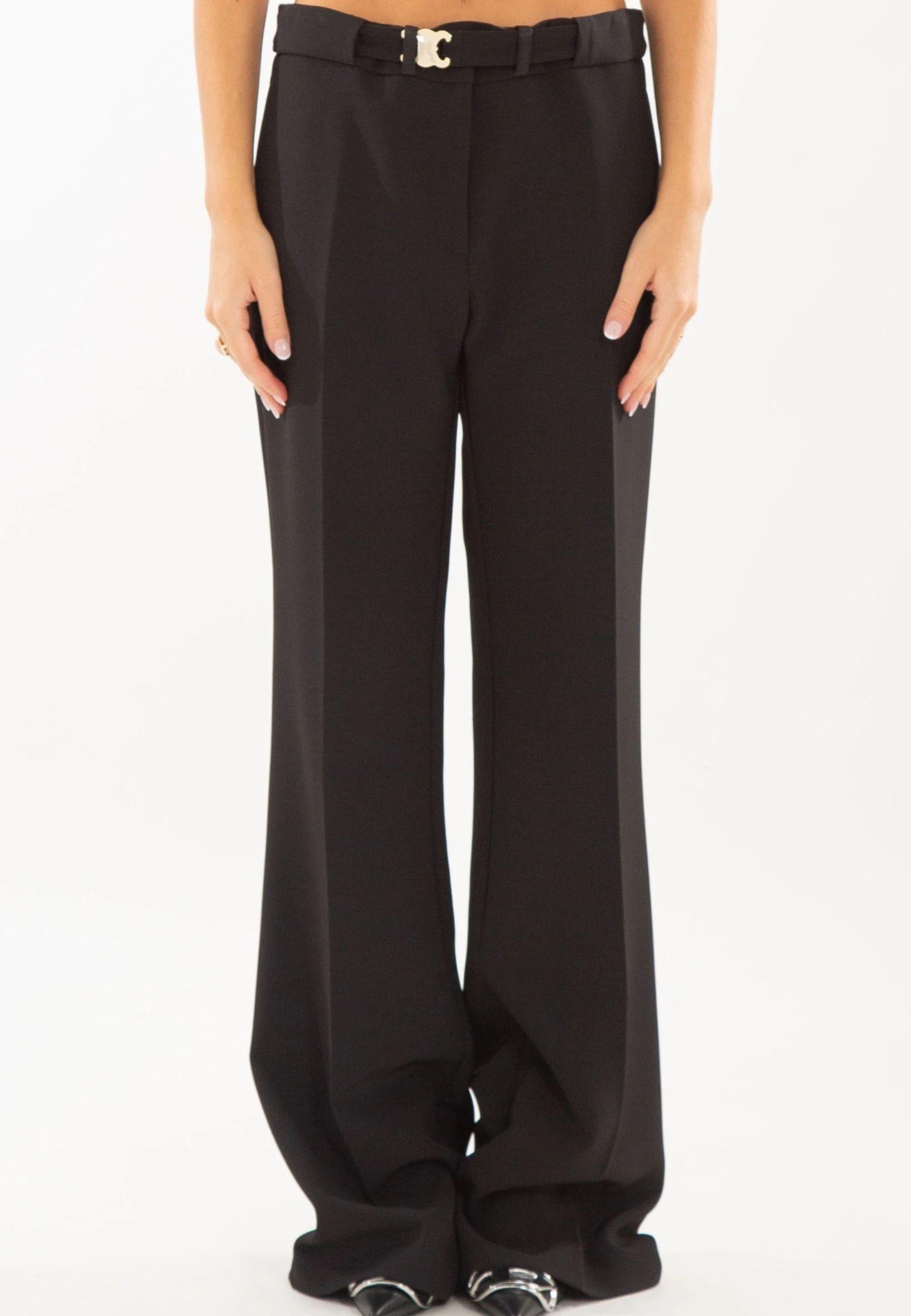 Pantalone nero a gamba dritta con cintura logata 