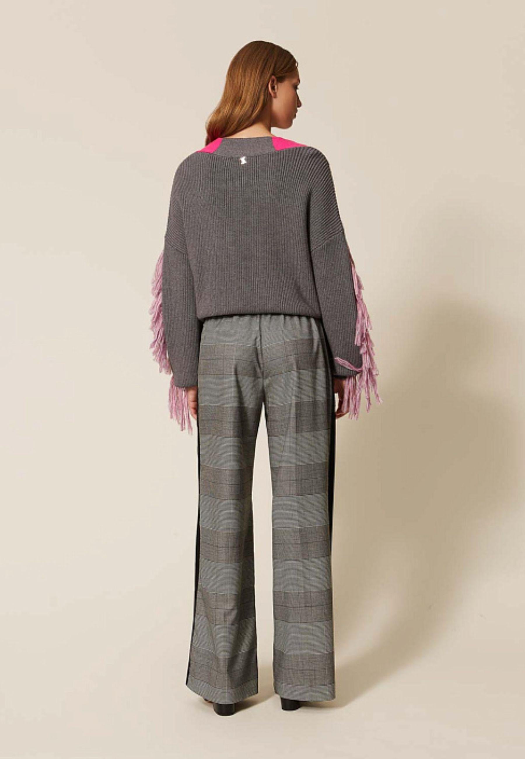 Pantaloni Palazzo MYFO a Quadri con Bande Laterali 