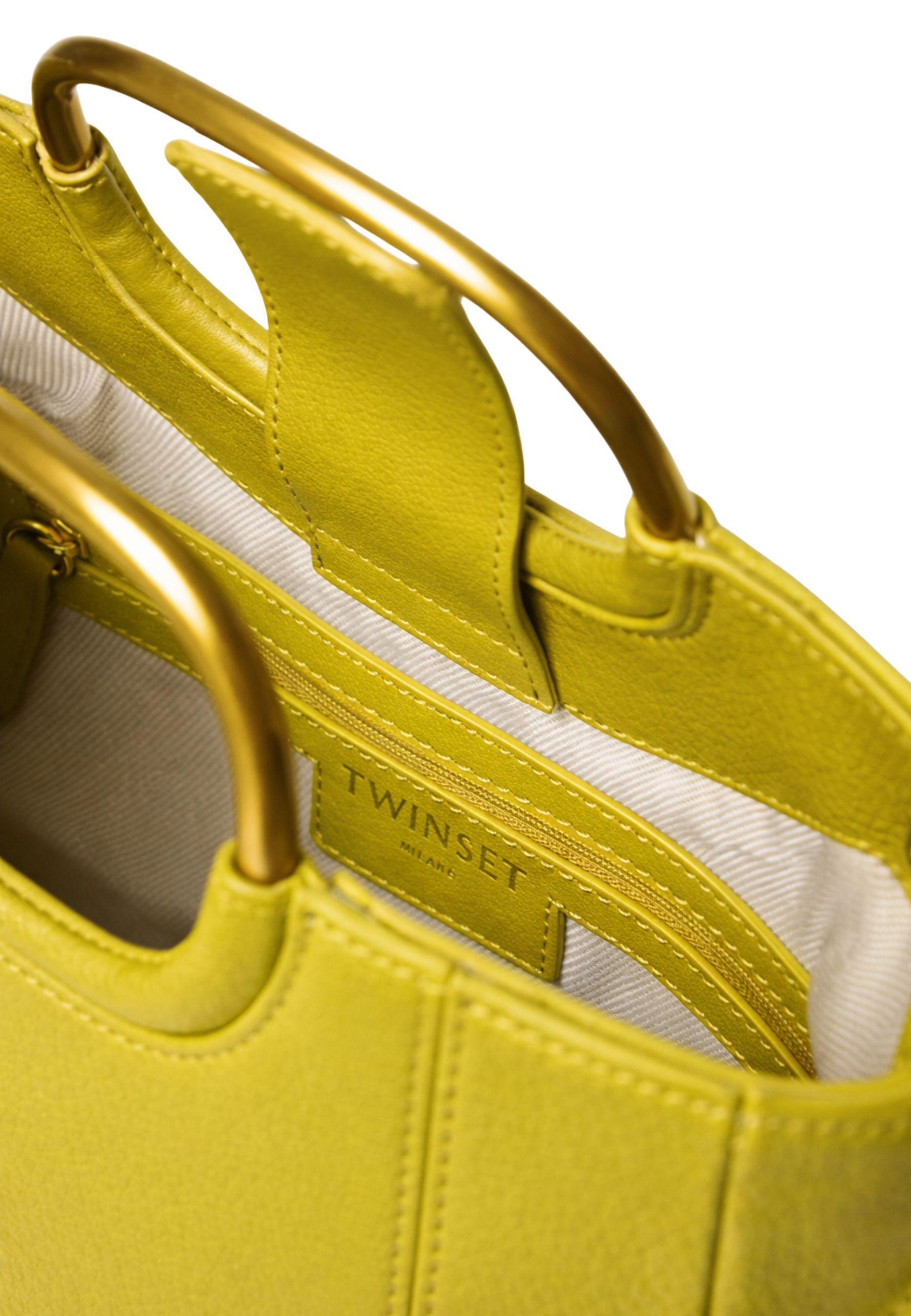 Borsa shopper in pelle con manici in metallo 