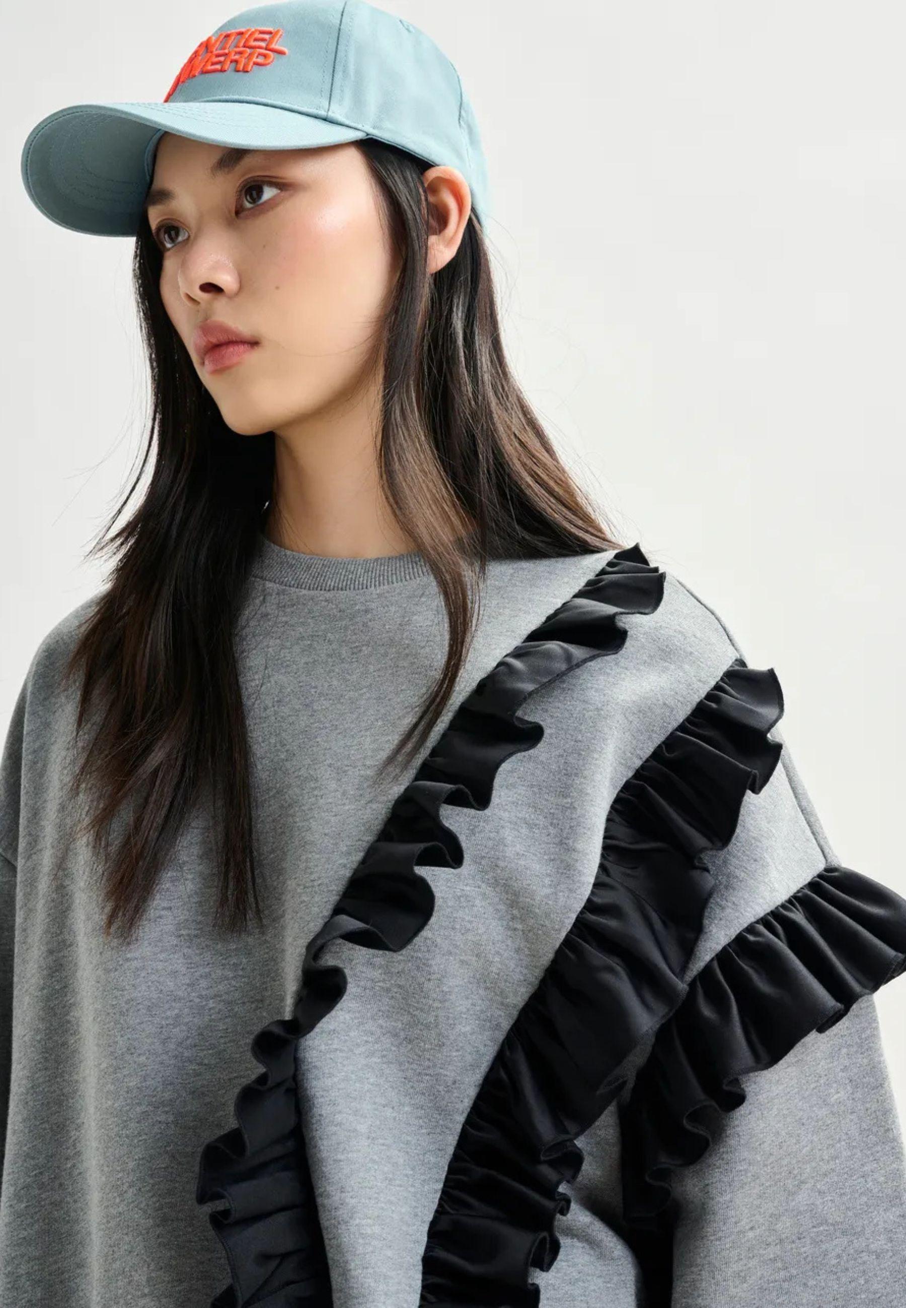 Essentiel Antwerp - Felpa grigia con dettaglio ruffle 