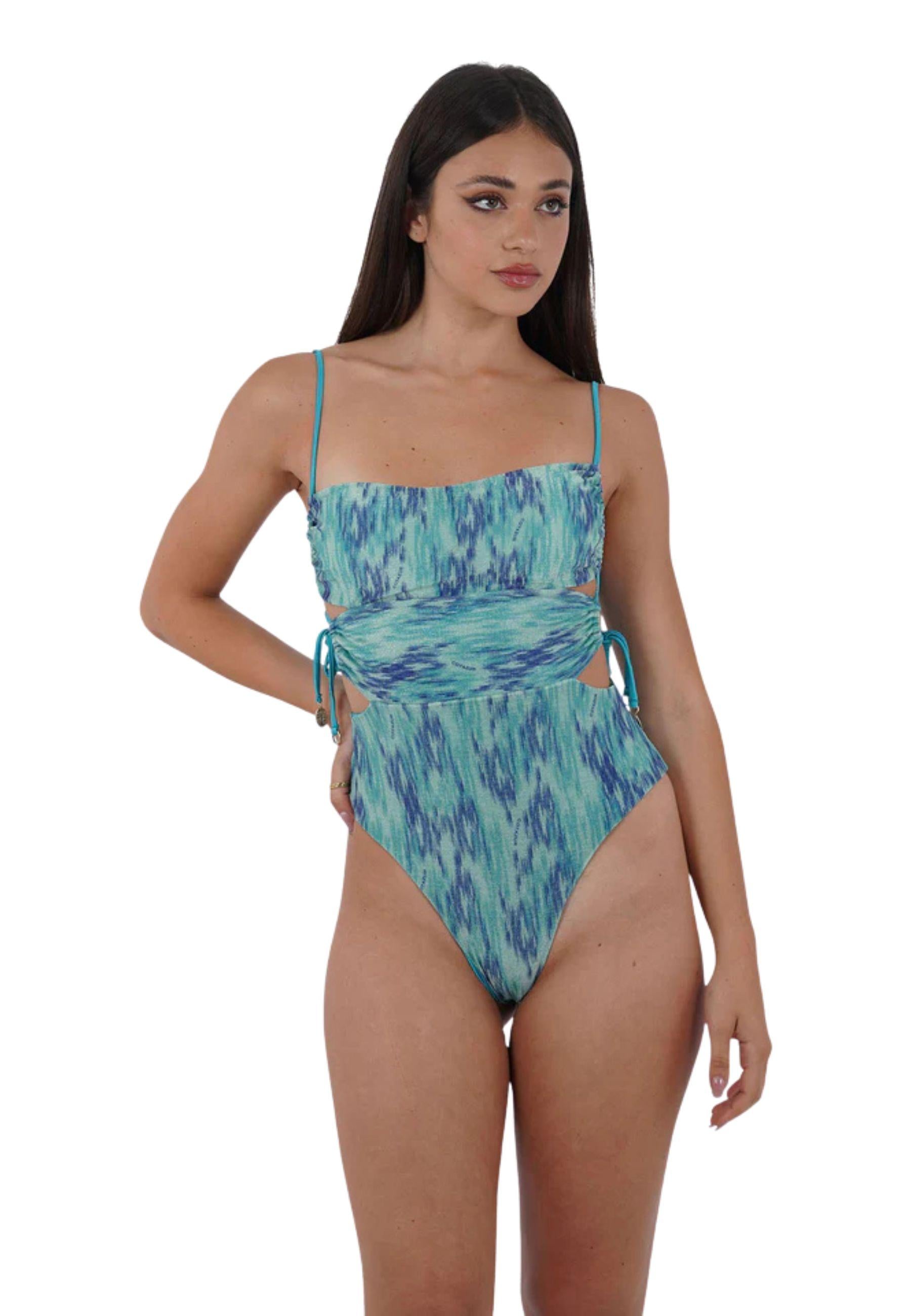 Costume intero donna con cut-out laterale turchese 