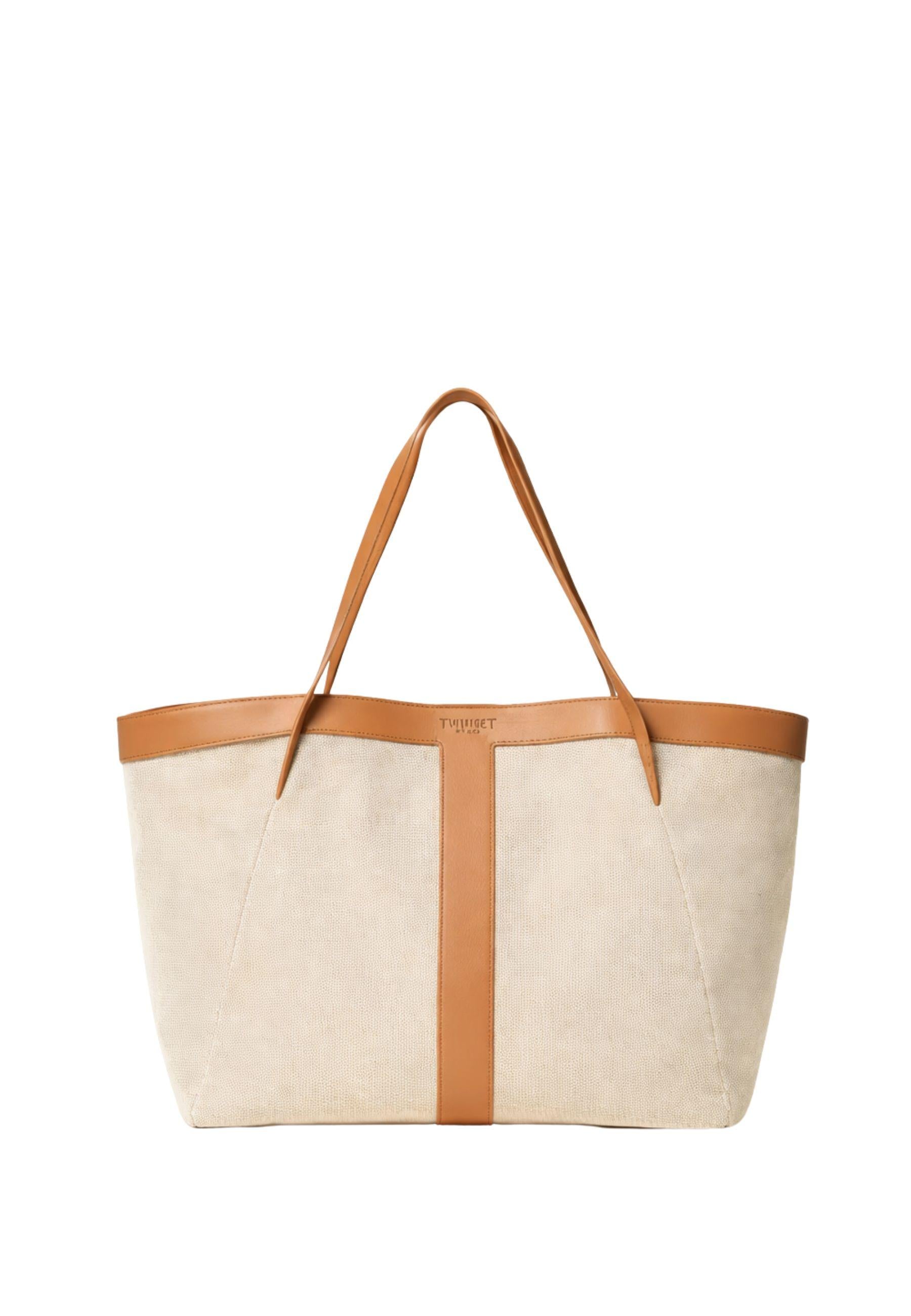 Borsa shopper in canvas e pelle 