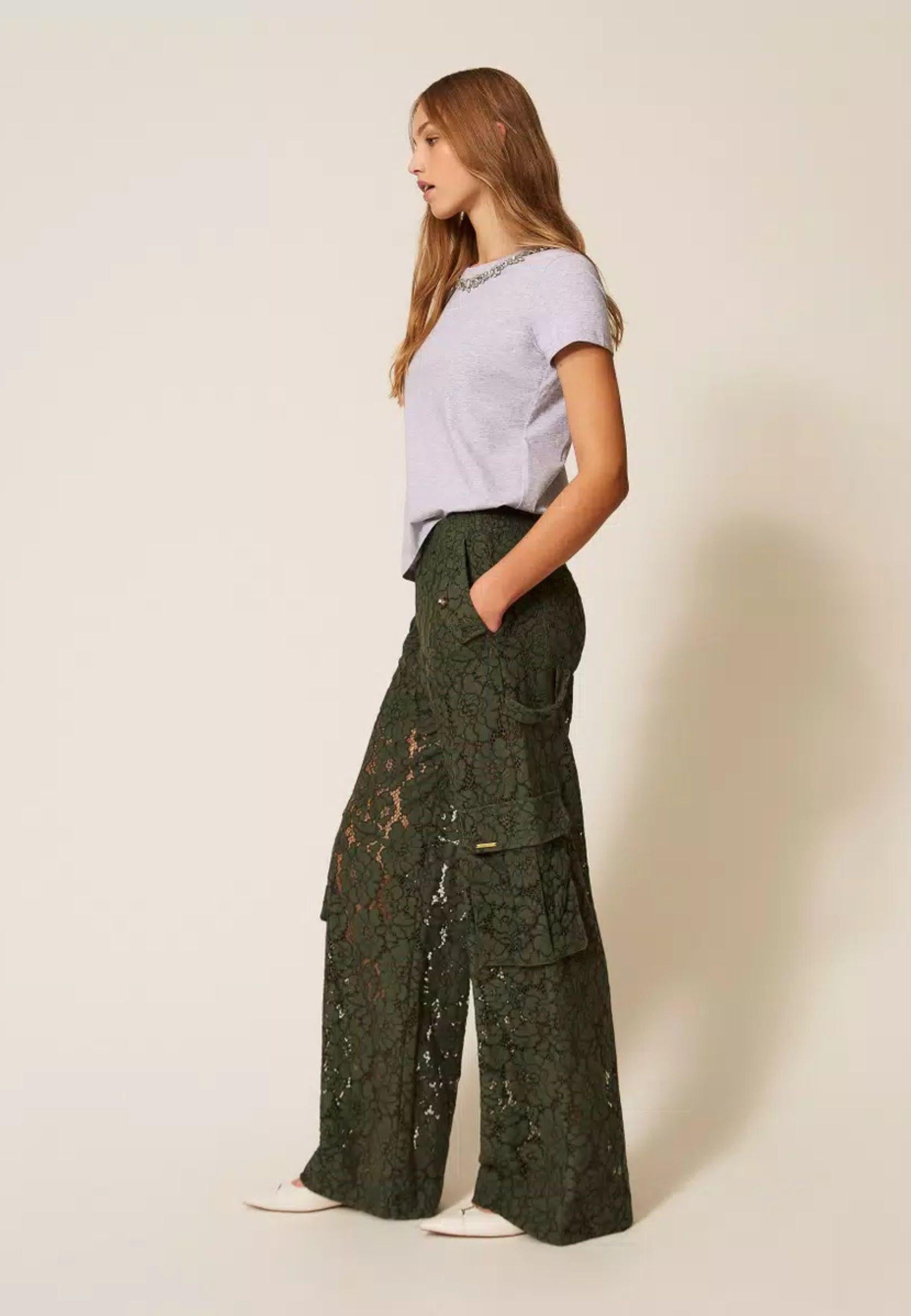Twinset Milano - Pantaloni cargo in pizzo rébrodé 