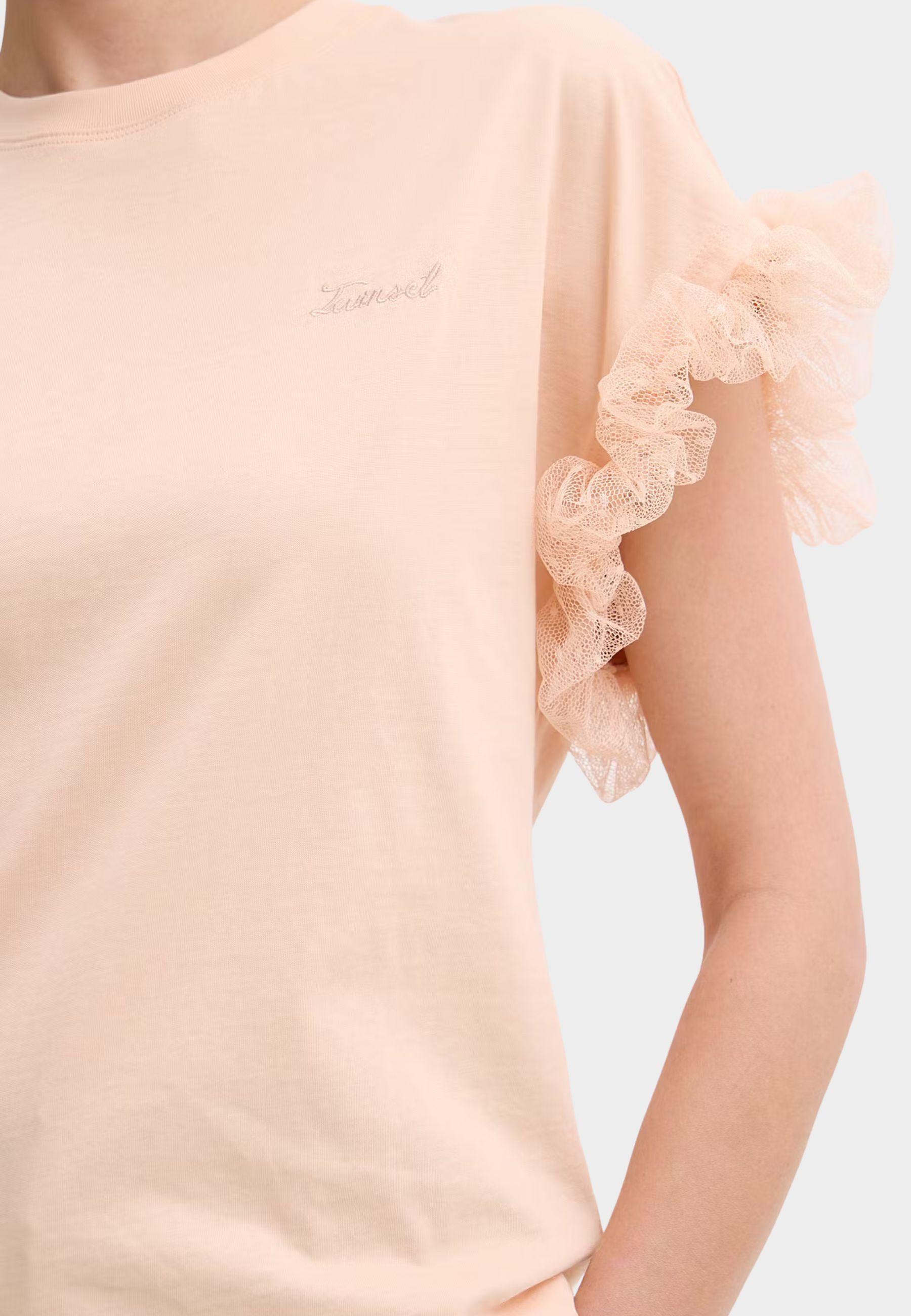T-shirt Twinset con volant in tulle e logo ricamato 