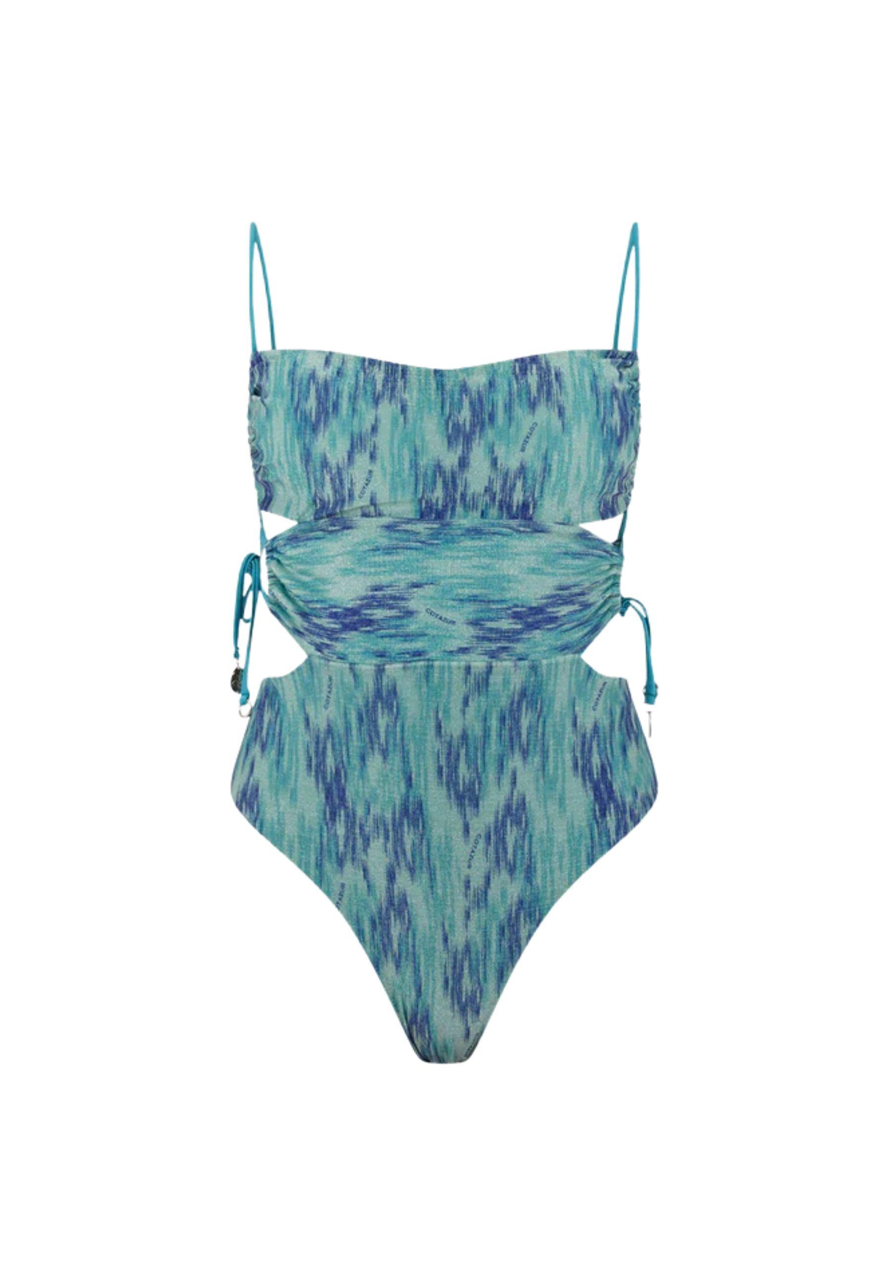 Costume intero donna con cut-out laterale turchese 