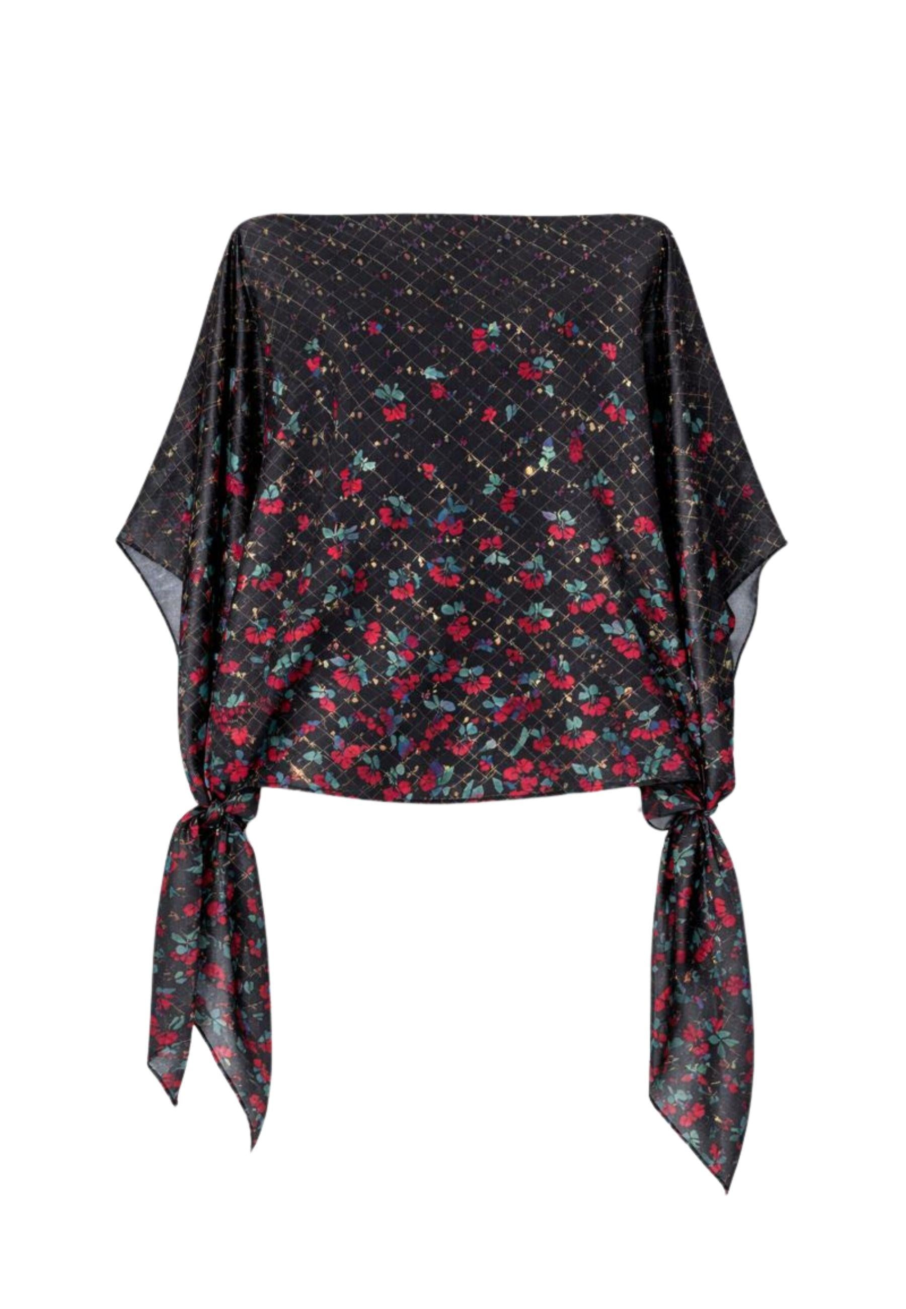 Poncho Twinset stampa Wildflowers nero 