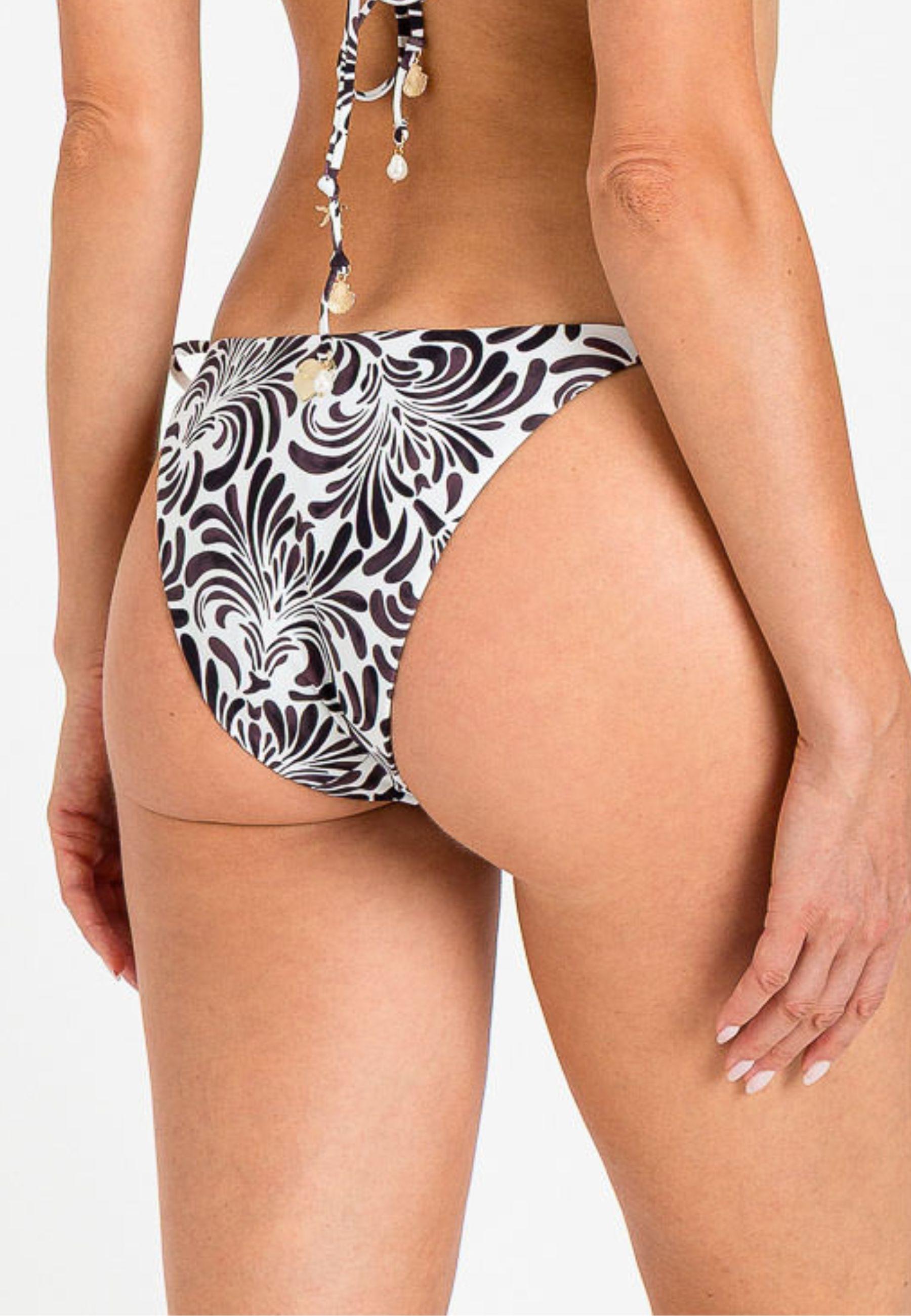 Bikini Push-Up COPPA C con Stampa Botanical Coffee Choc / Off White e Slip Tanga Regolabile 