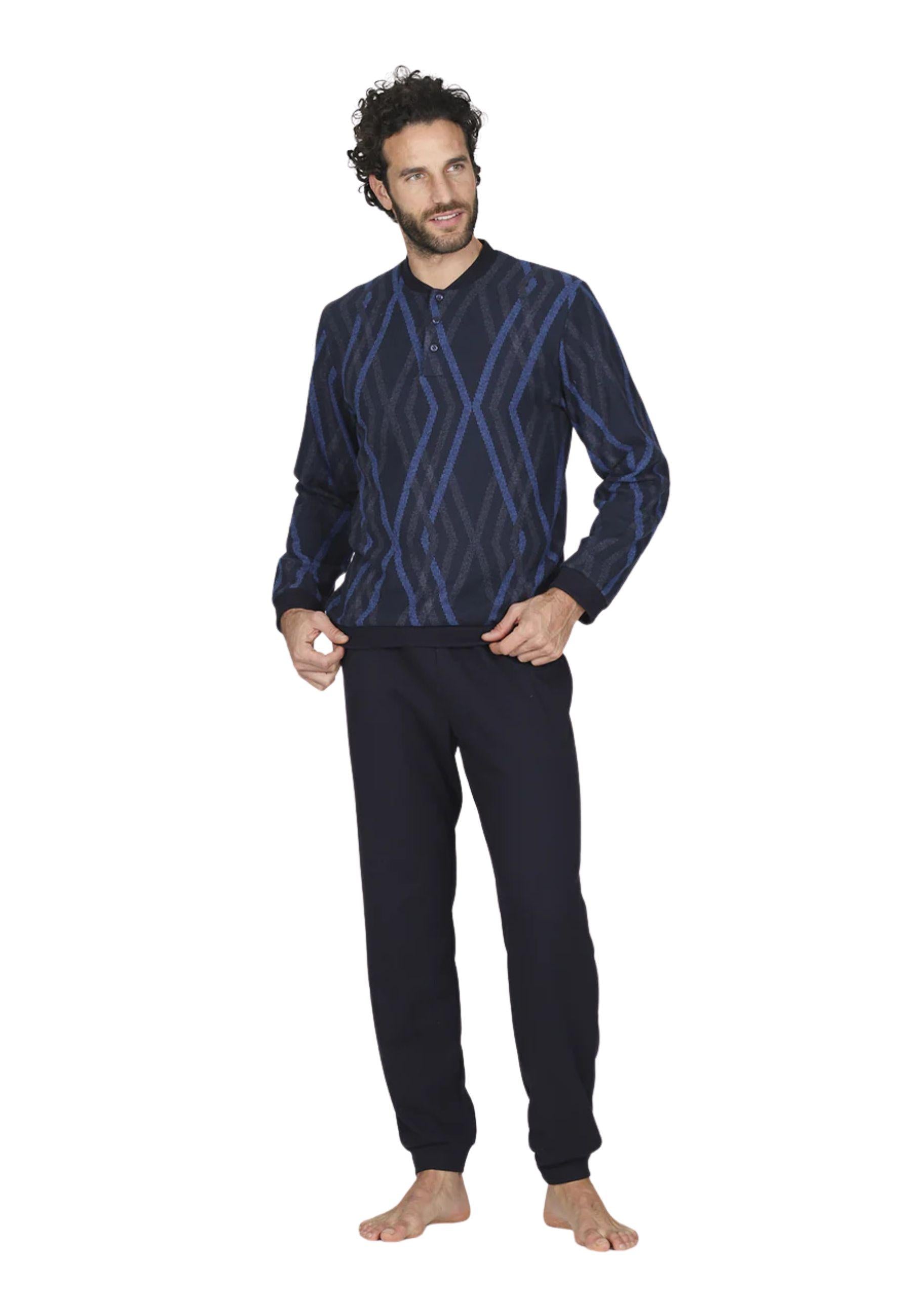 Pigiama serafino in confortevole jacquard di cotone a rombi 
