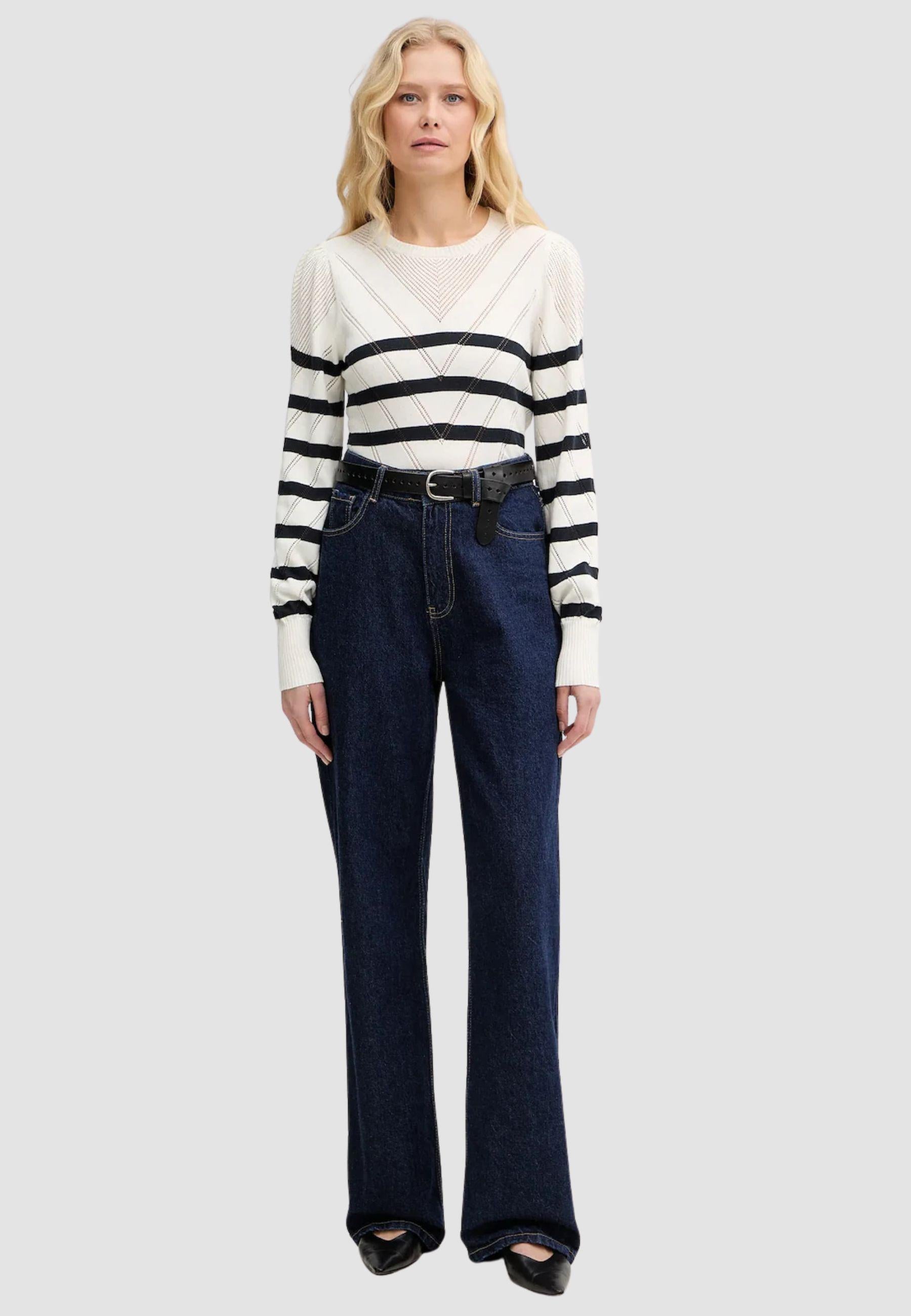Maglia girocollo a righe in cotone e cashmere 