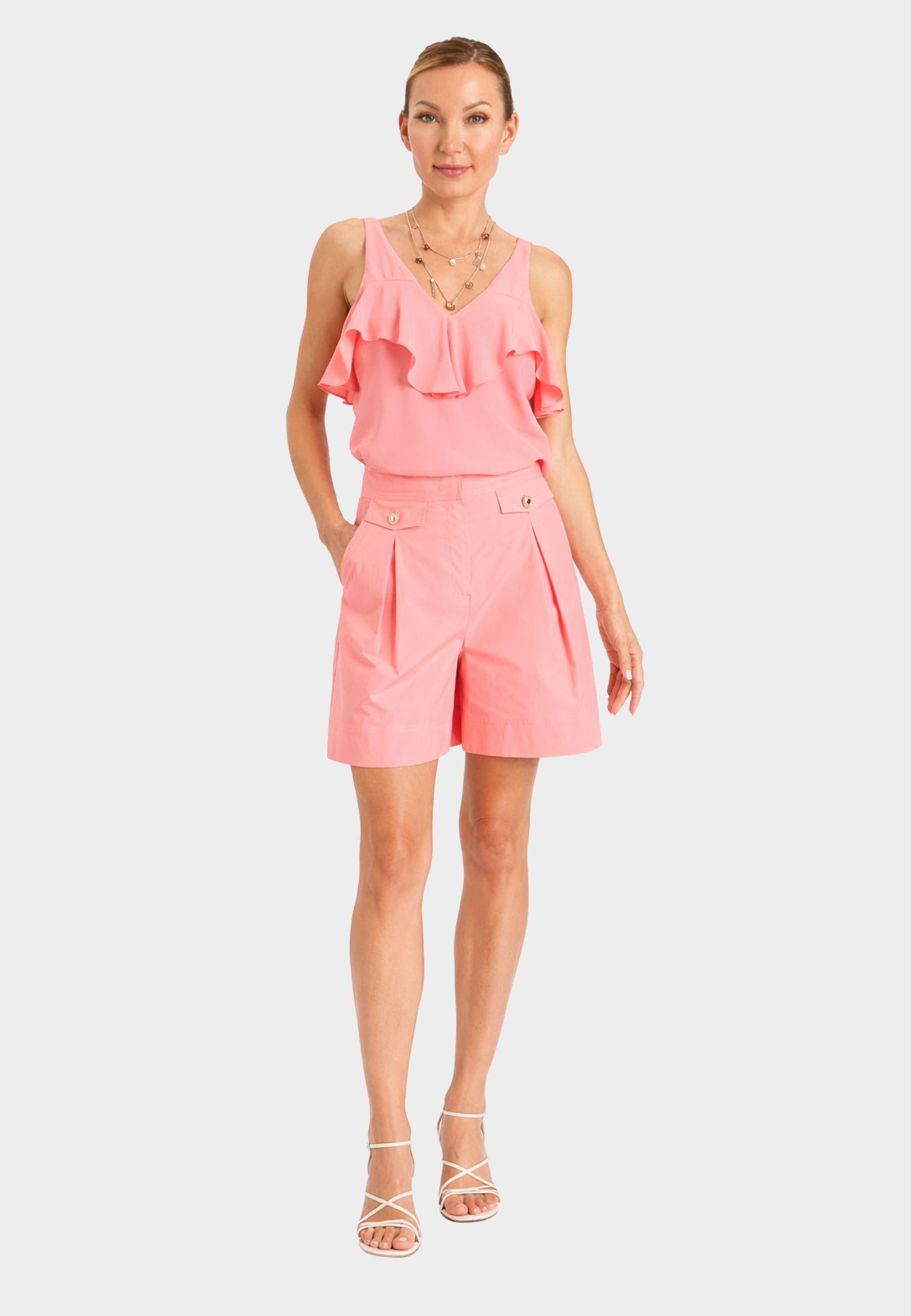 Shorts in cotone stretch con piega frontale 