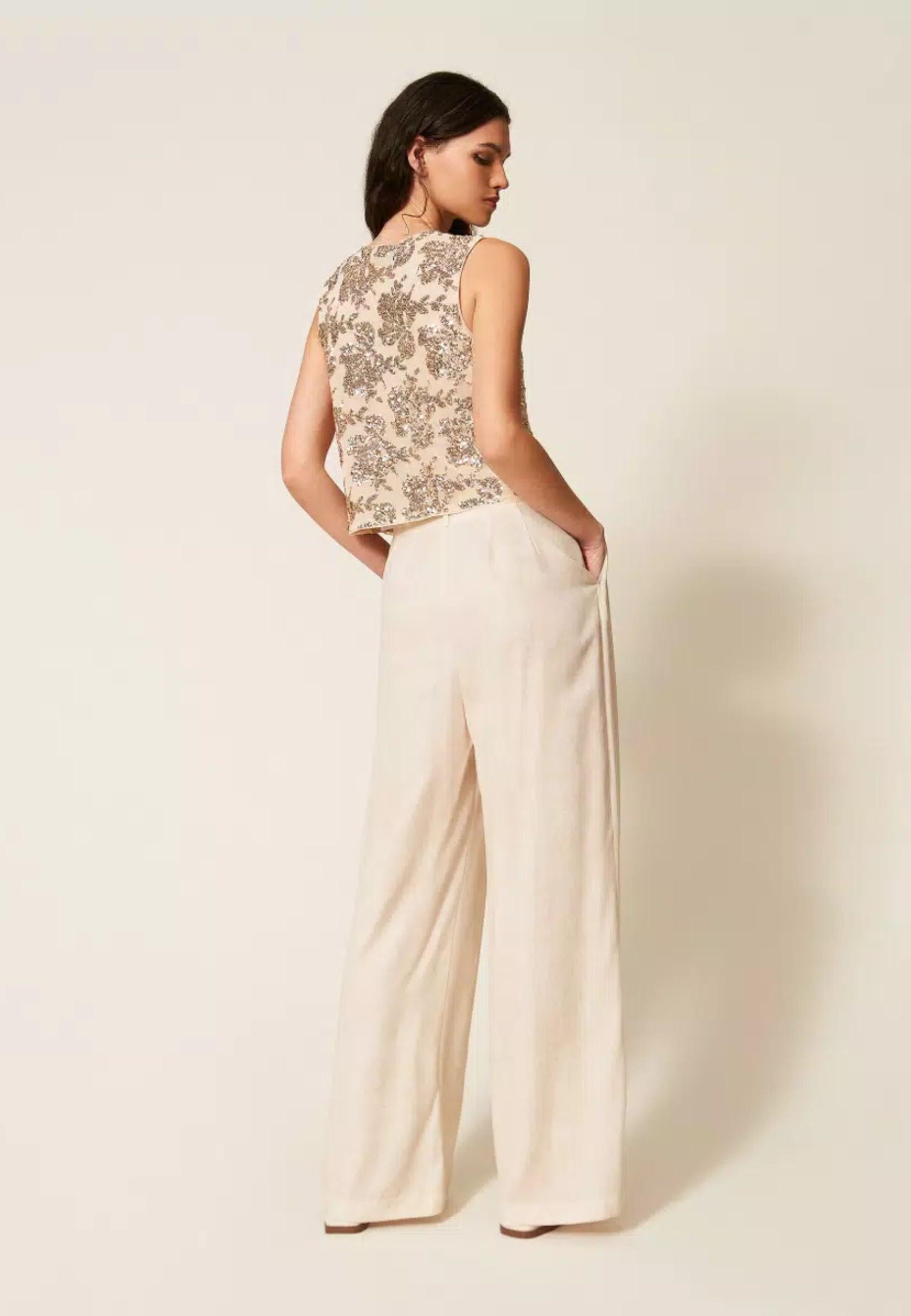 Actitude Pantaloni Palazzo in TENCEL™ con Stampa Dégradé - Beige 