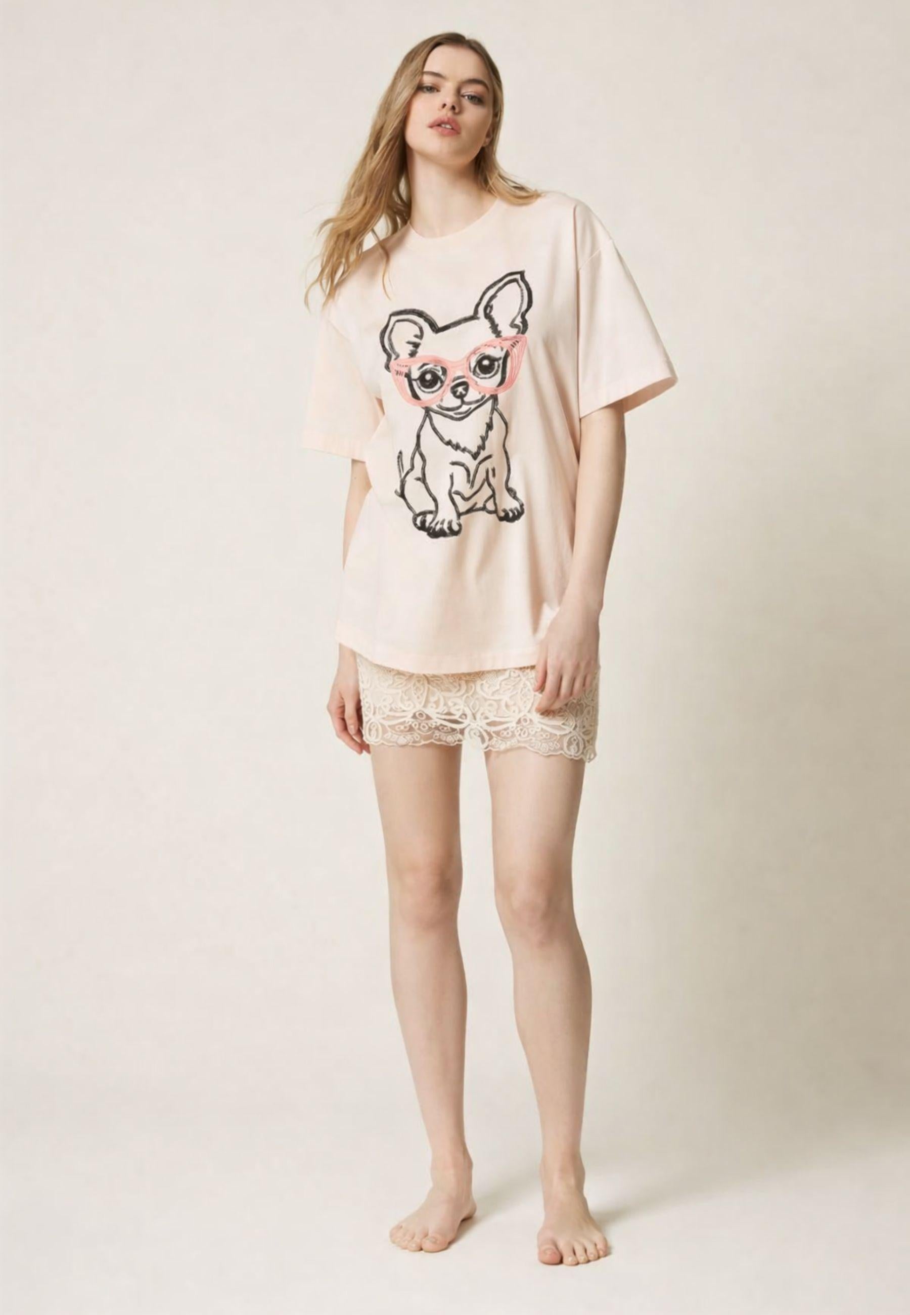 T-shirt oversize con stampa e ricamo - Actitude by Twinset 