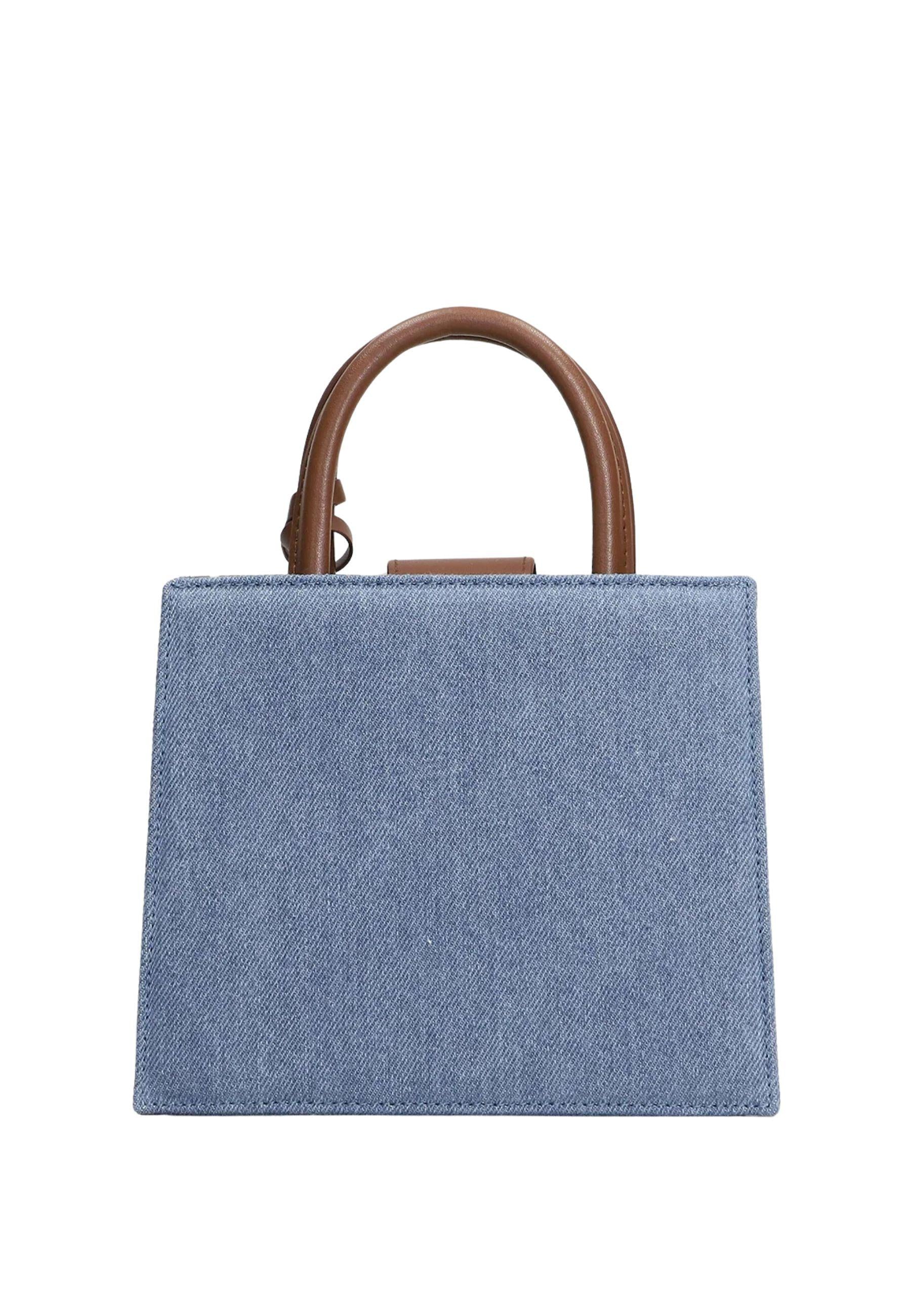 Shop Bag Mini in denim blu con inserti in pelle 
