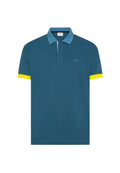 Polo in cotone blu avio scuro con colletto a contrasto