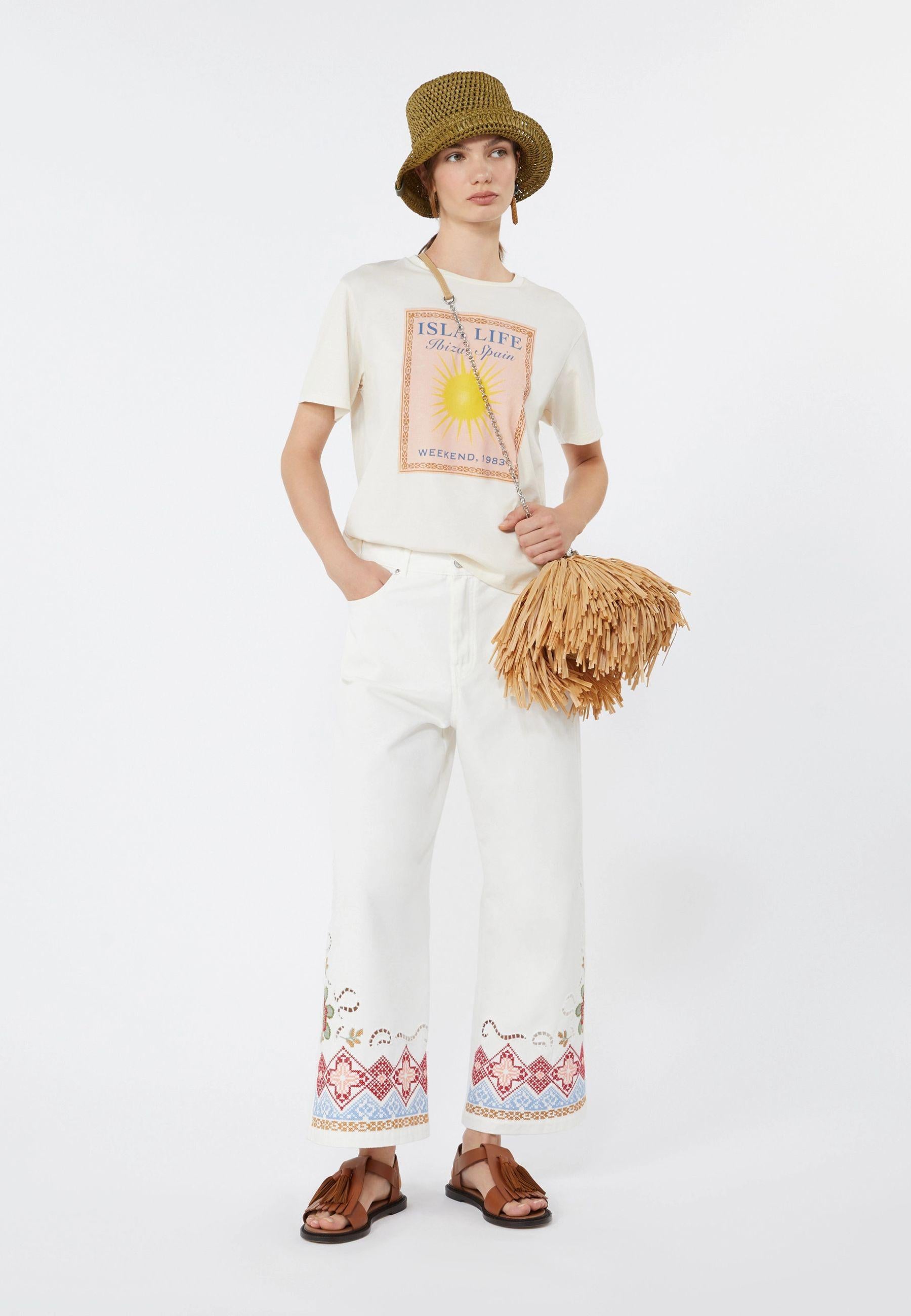 T-shirt in jersey di cotone con stampa frontale 
