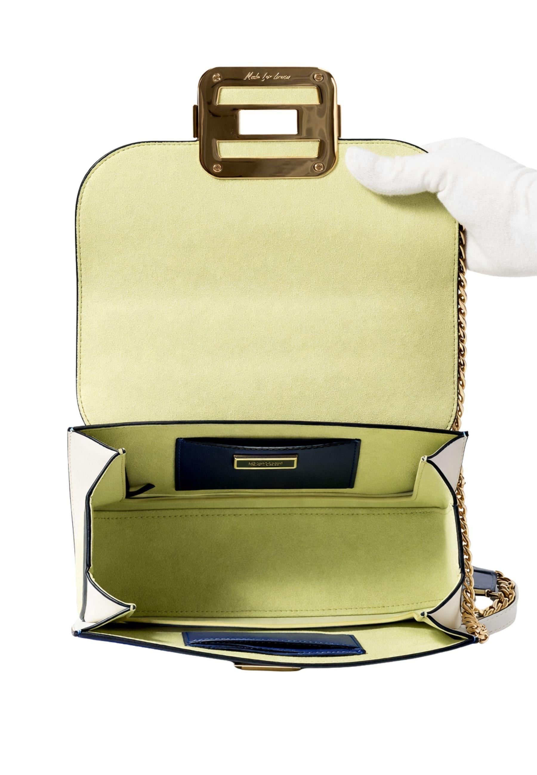 Borsa a tracolla Cromia in pelle blu con catena 