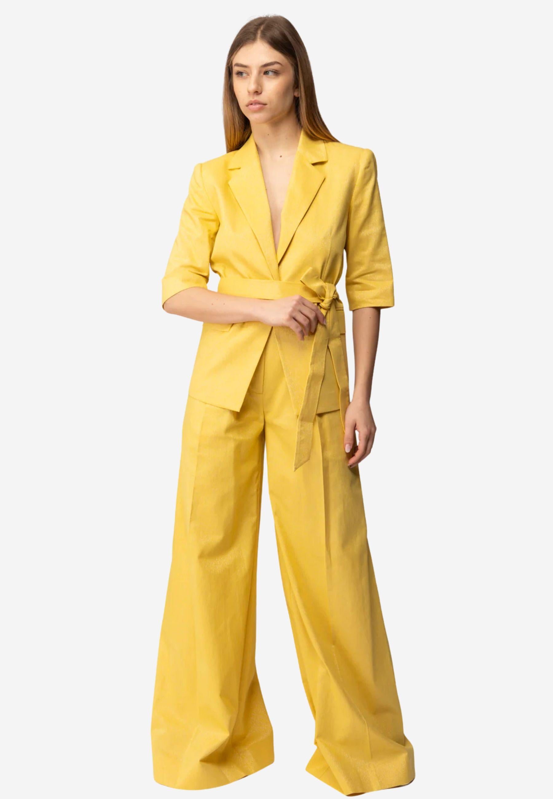 Twinset Pantaloni Palazzo in Cotone e Lino con Lurex - Giallo 