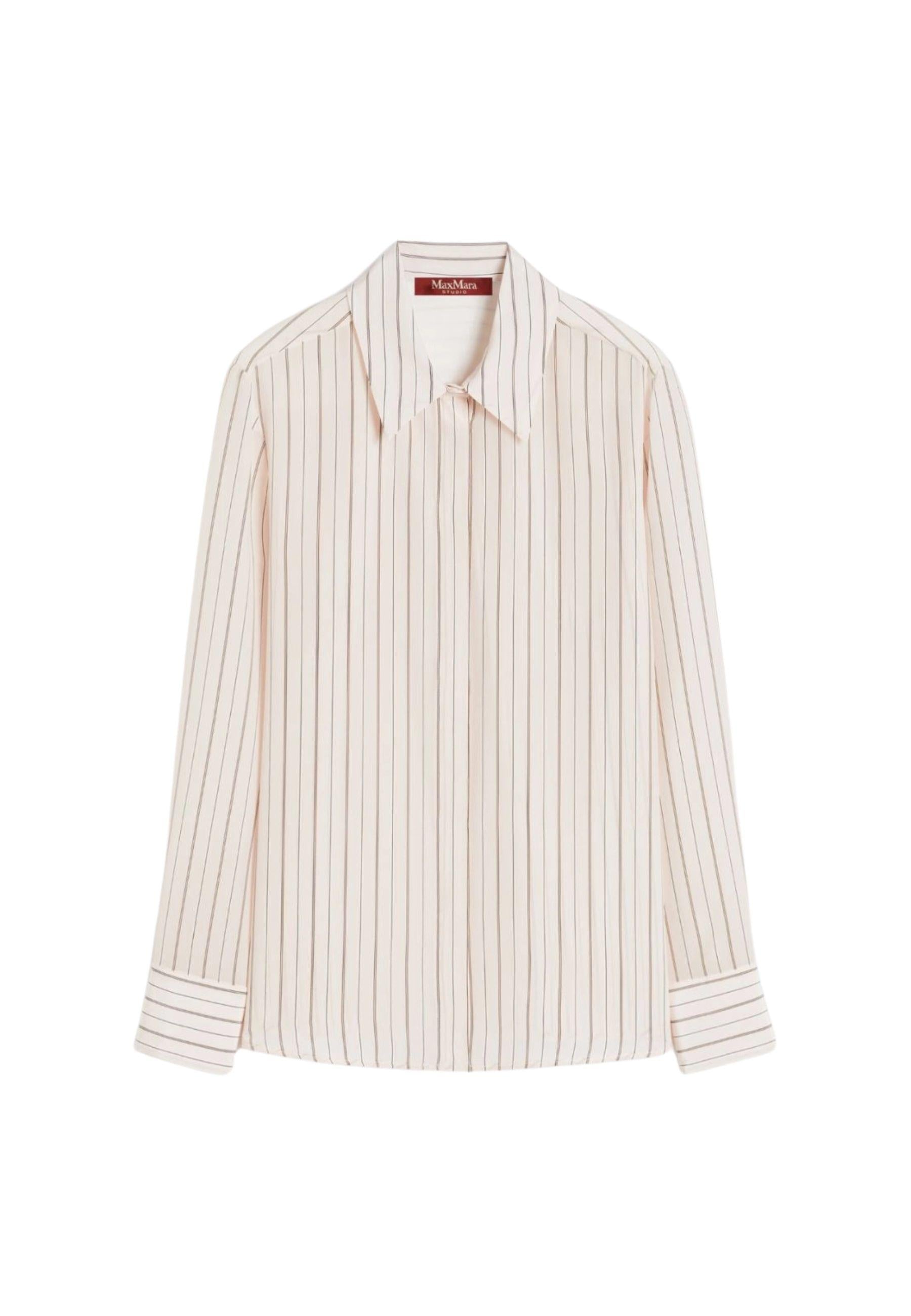 Max Mara - Camicia in crêpe de Chine di seta stampato rosa 