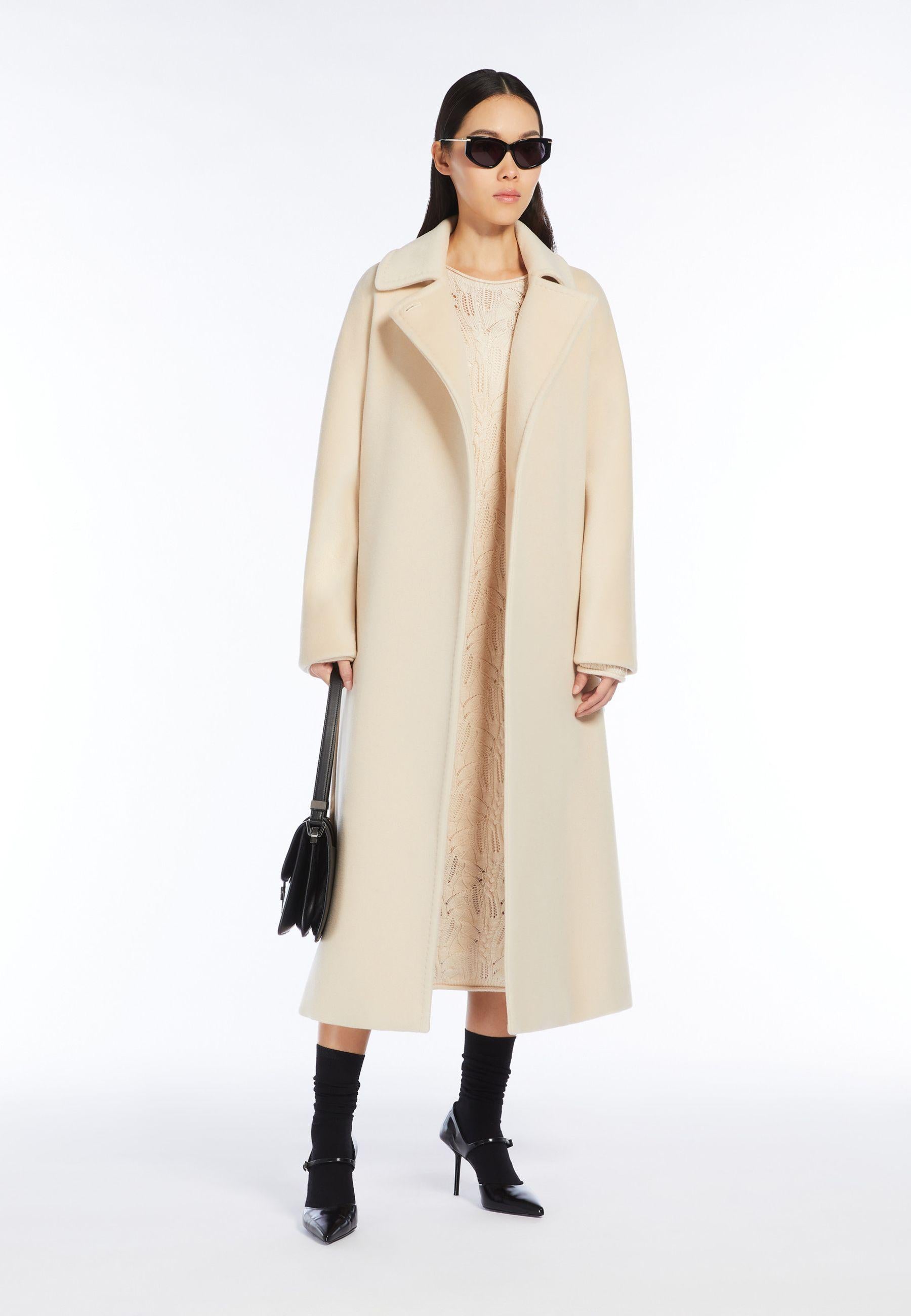 Max Mara Studio - Cappotto lungo in panno di castoro di pura lana vergine con cintura 