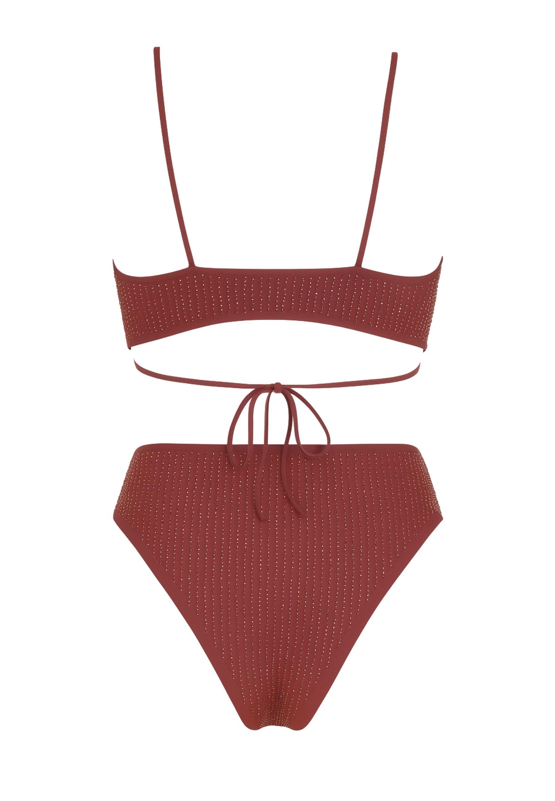 Costume Due Pezzi con Strass Bordeaux - Margherita Mazzei 